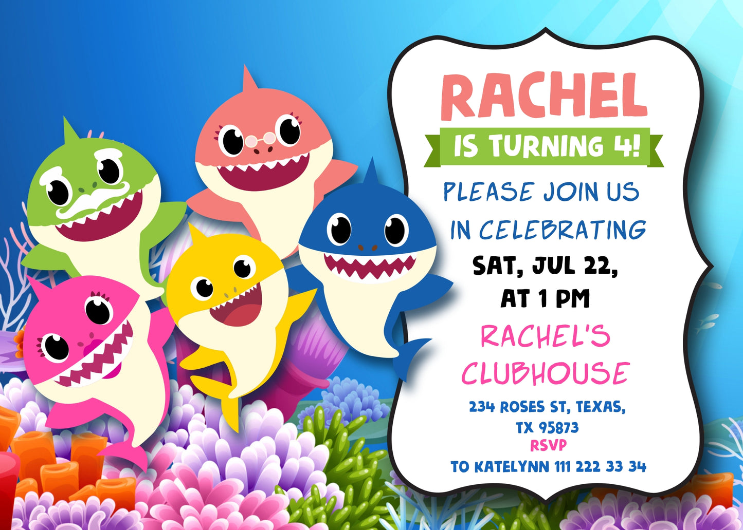 Baby Shark customizable invitation template | Share or Print | DB482