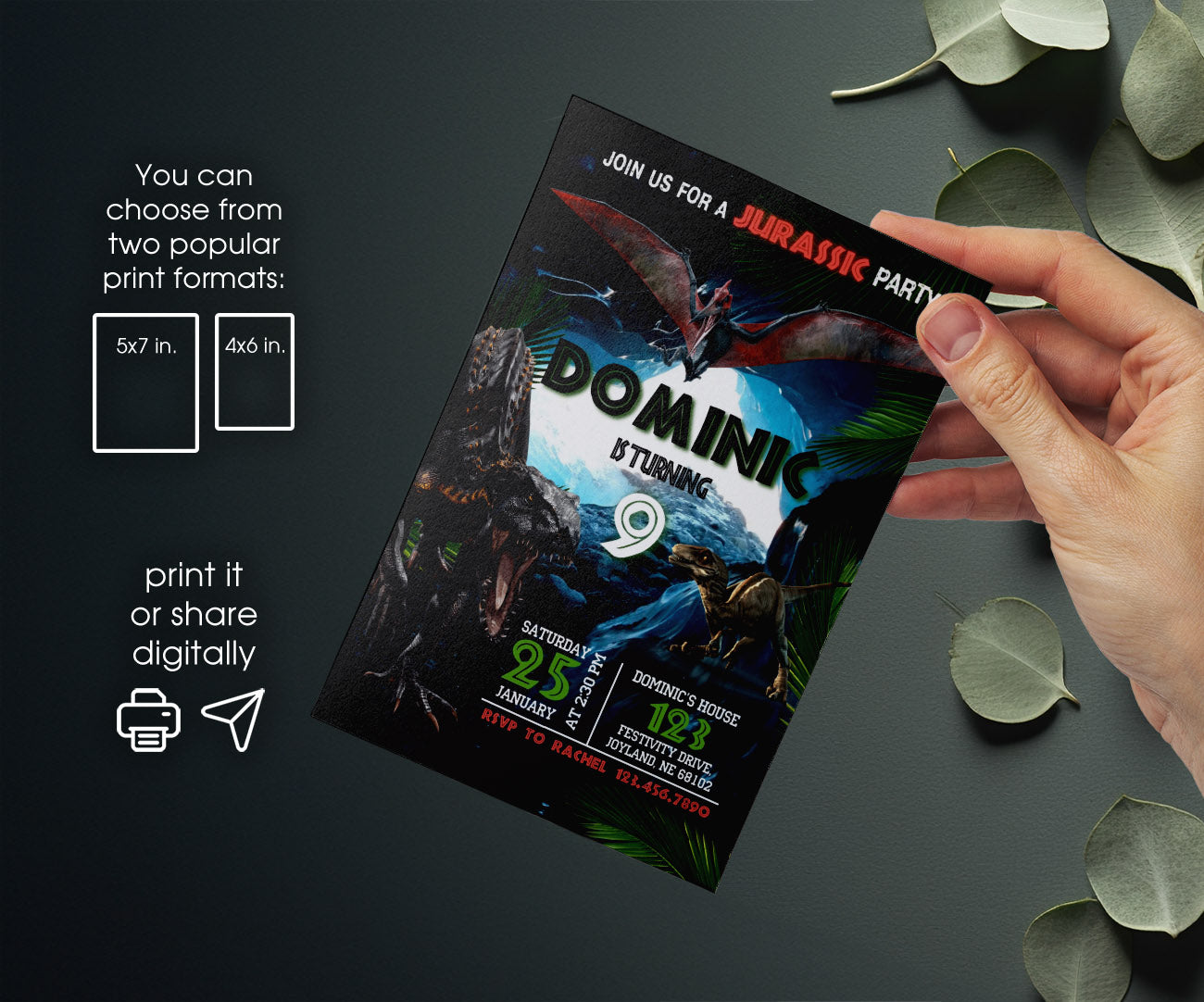 Jurassic Park Dinosaur customizable invitation template | Share or Print | FL477