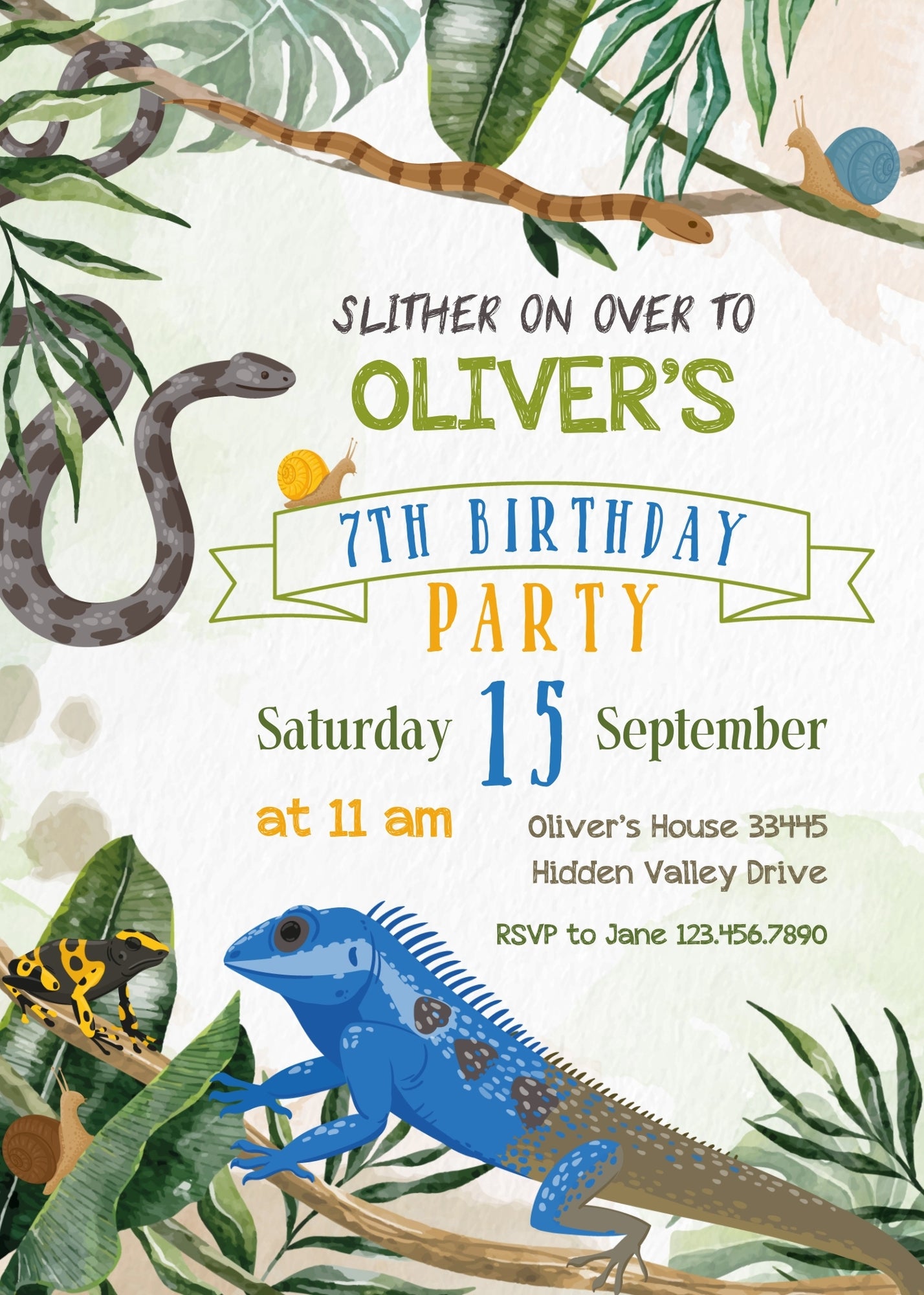Reptile Lizard Snake customizable invitation template | Share or Print | BJ138