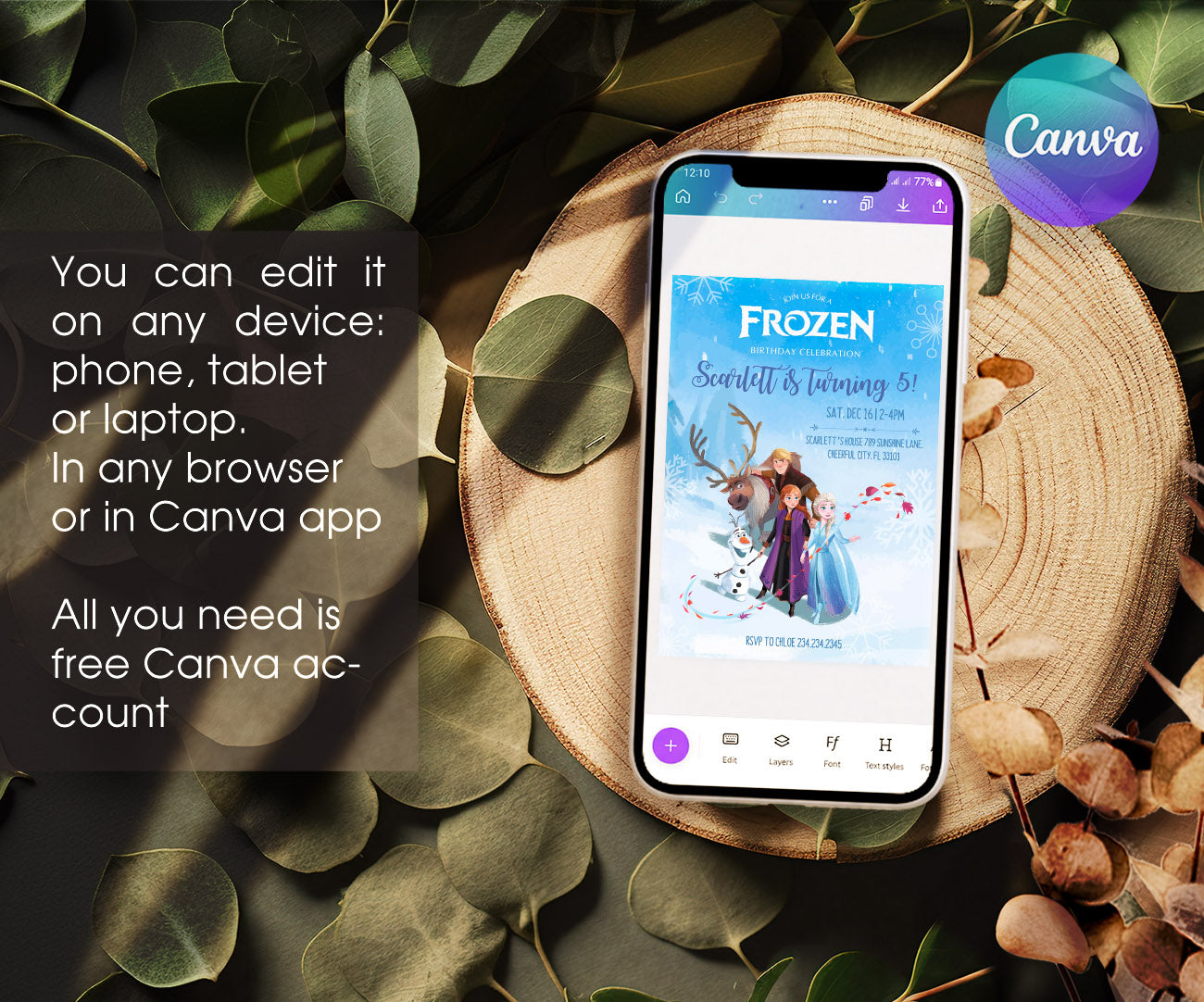 Frozen Elsa customizable invitation template | Share or Print | girl | TW282