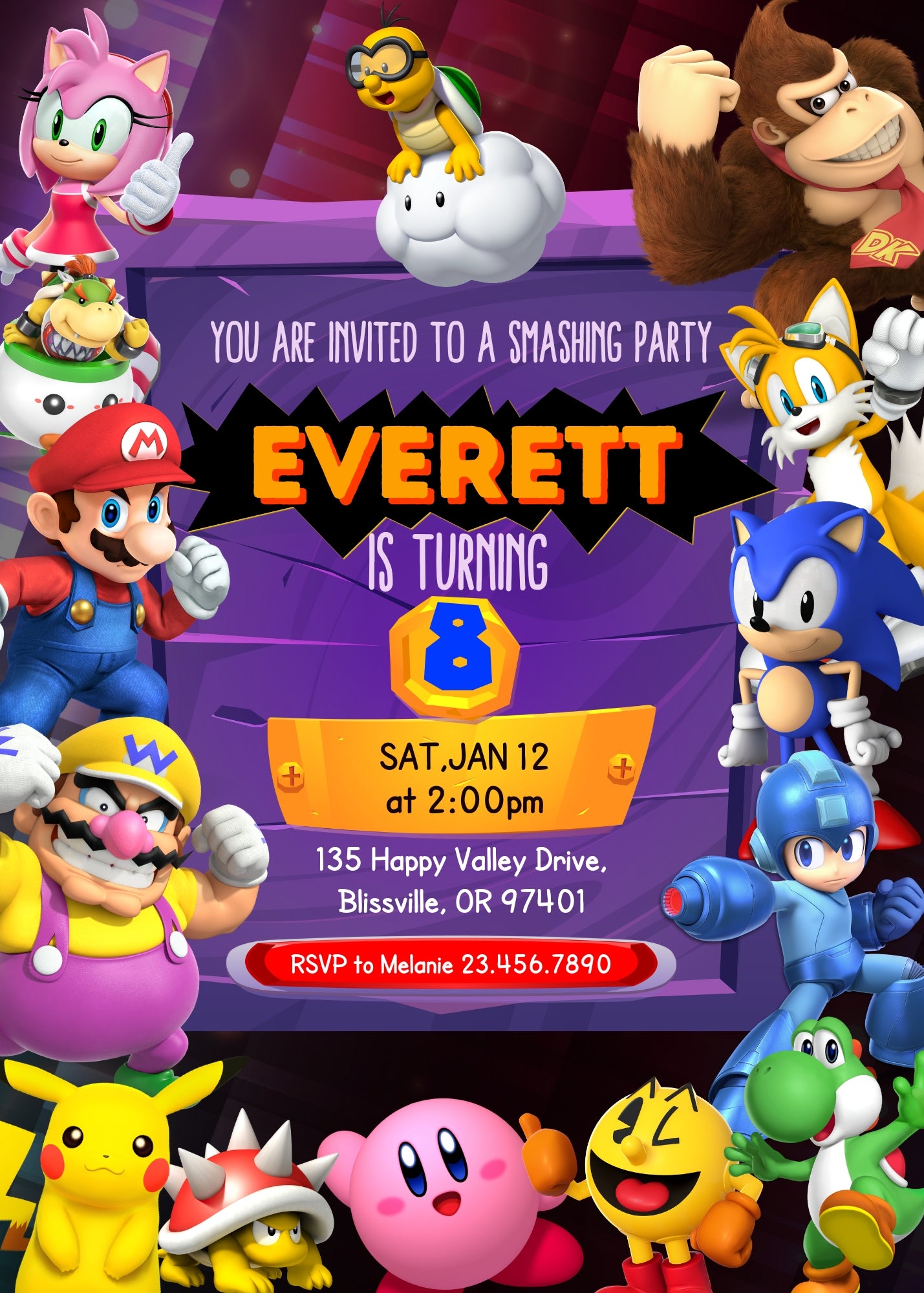 Super Smash Mario Bros customizable invitation template | Share or Print | SD802