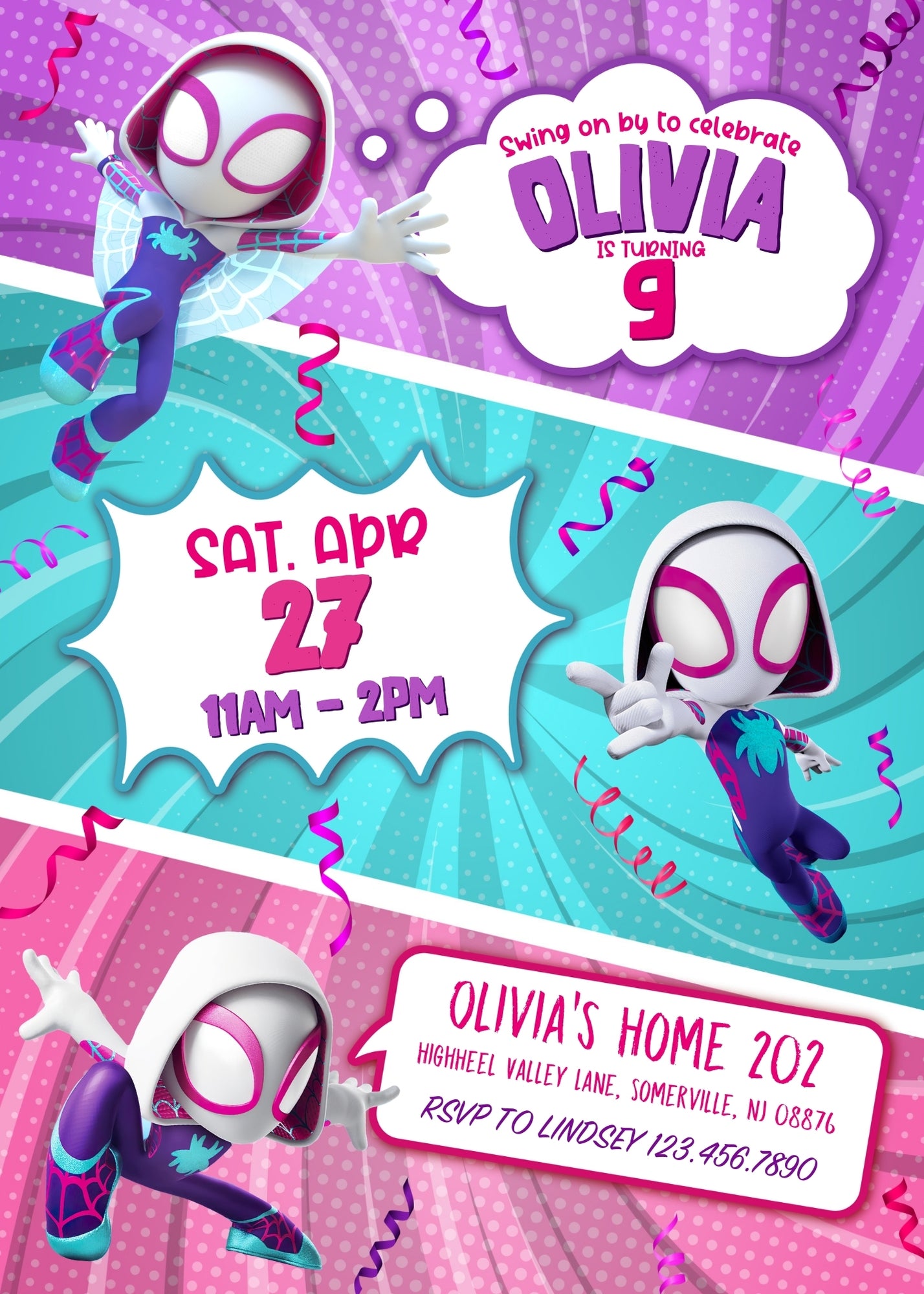 Spider Gwen Ghost Spidey customizable invitation template | Share or Print | girl | JH282