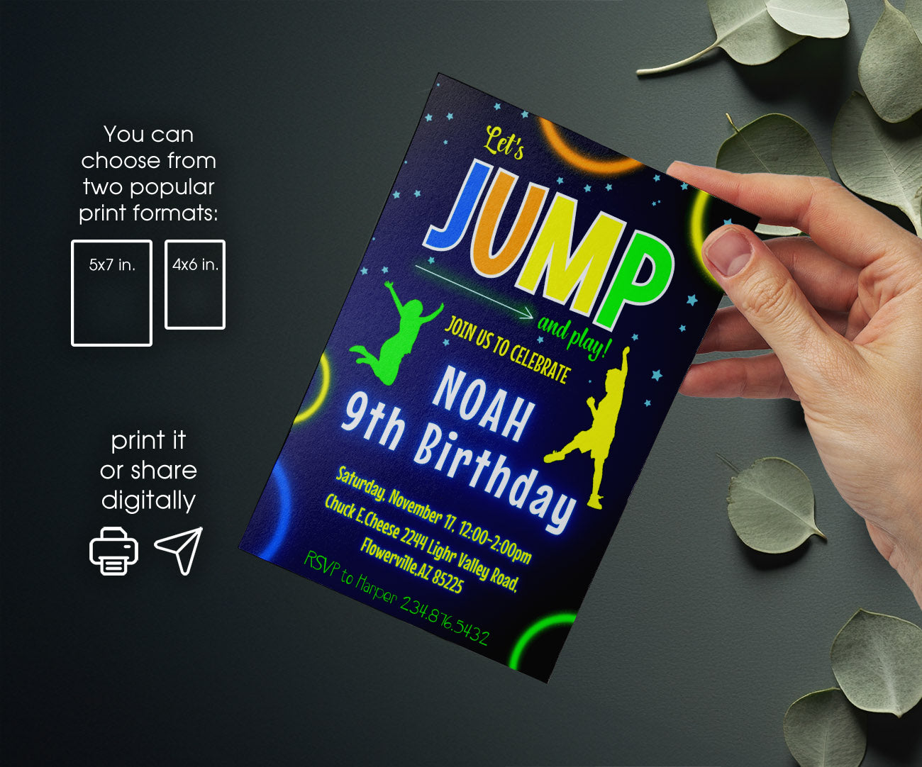 Trampoline Jump Party customizable invitation template | Share or Print | KE089
