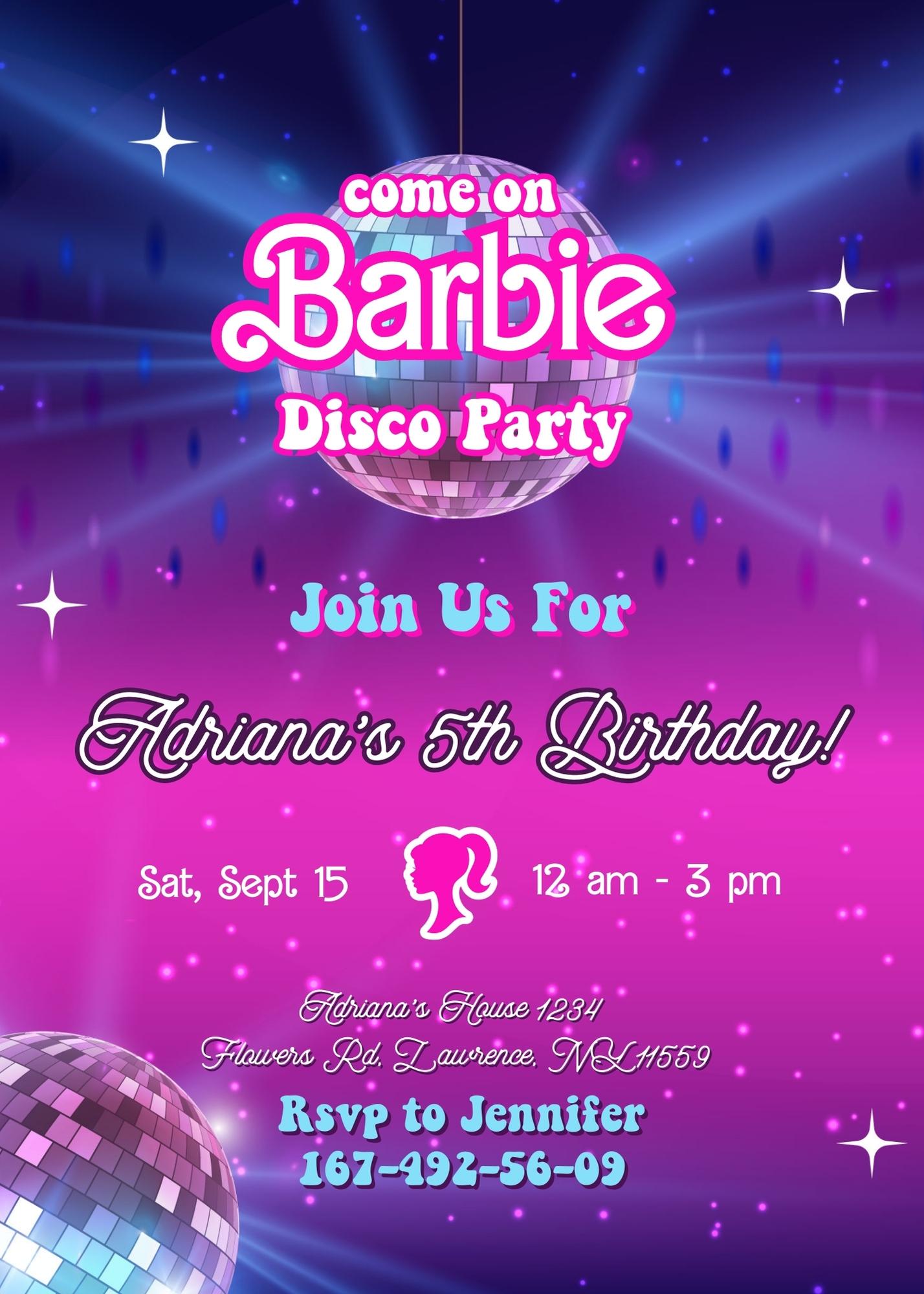 Barbie Disco Pink customizable invitation template | Share or Print | girl | DS379