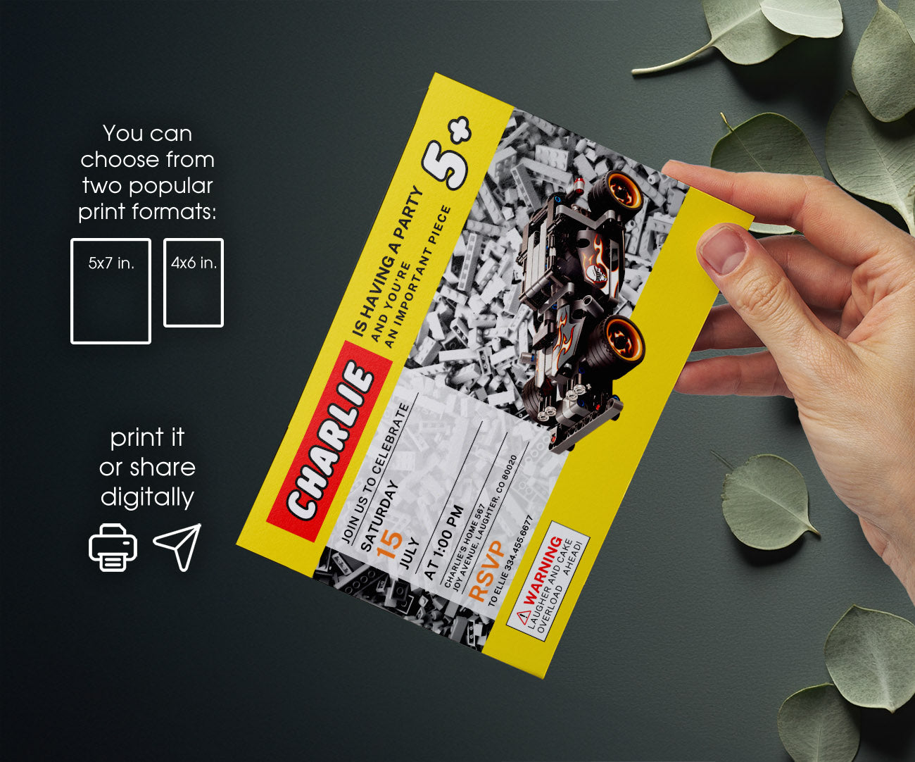 Lego Race Car customizable invitation template | Share or Print | boy | DF655