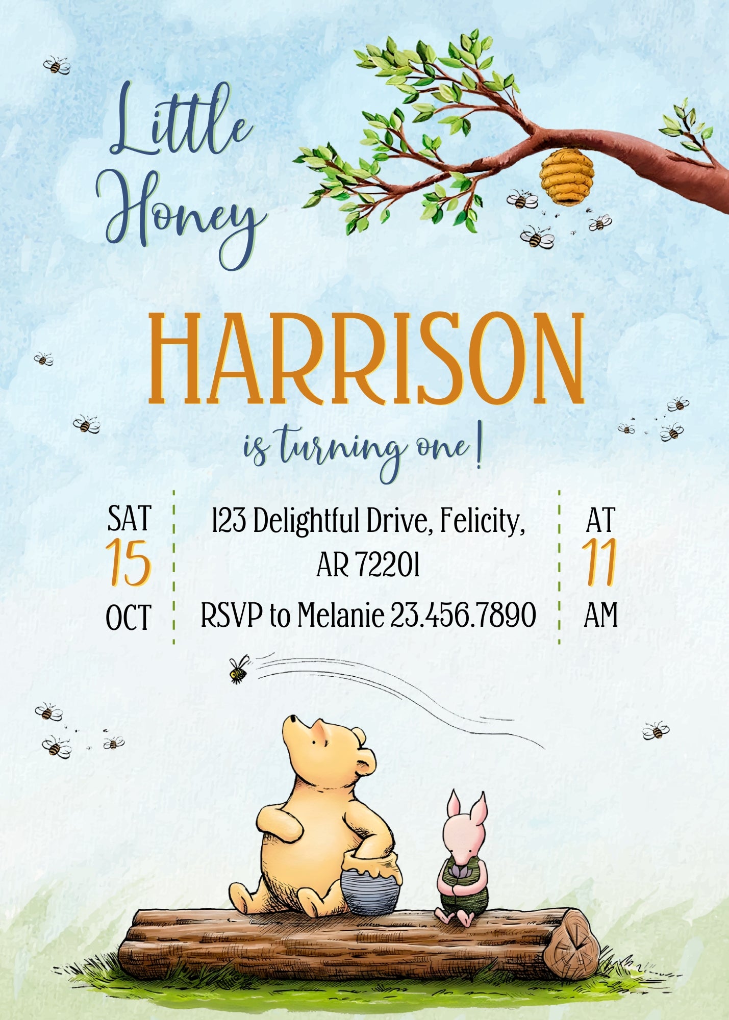 Winnie the Pooh customizable invitation template | Share or Print | WU185