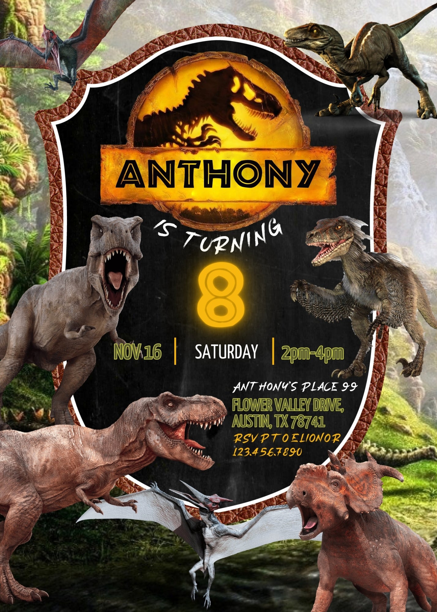 Jurassic Park Dinosaur customizable invitation template | Share or Print | ZV726