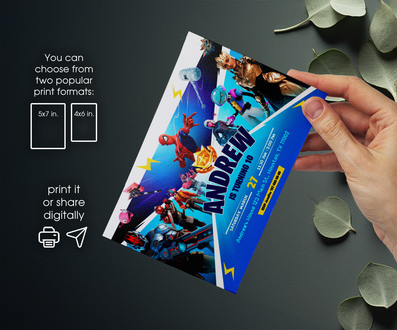 Fortnite Gamer customizable invitation template | Share or Print | boy | NU036