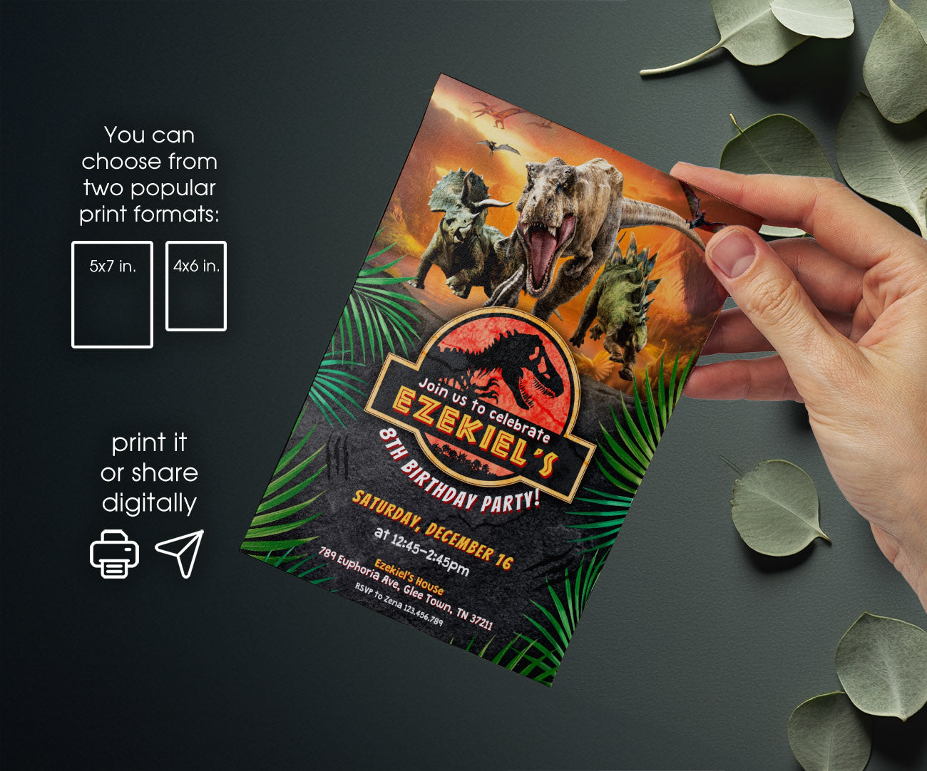 Jurassic Park Dinosaur customizable invitation template | Share or Print | PU808