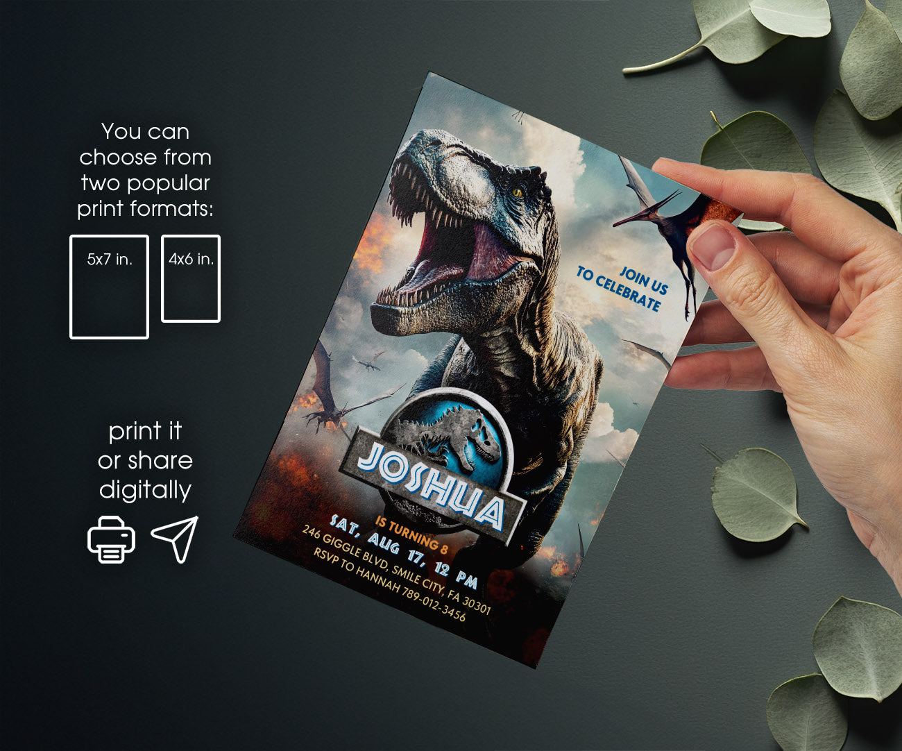 Jurassic World Dinosaur customizable invitation template | Share or Print | DR173