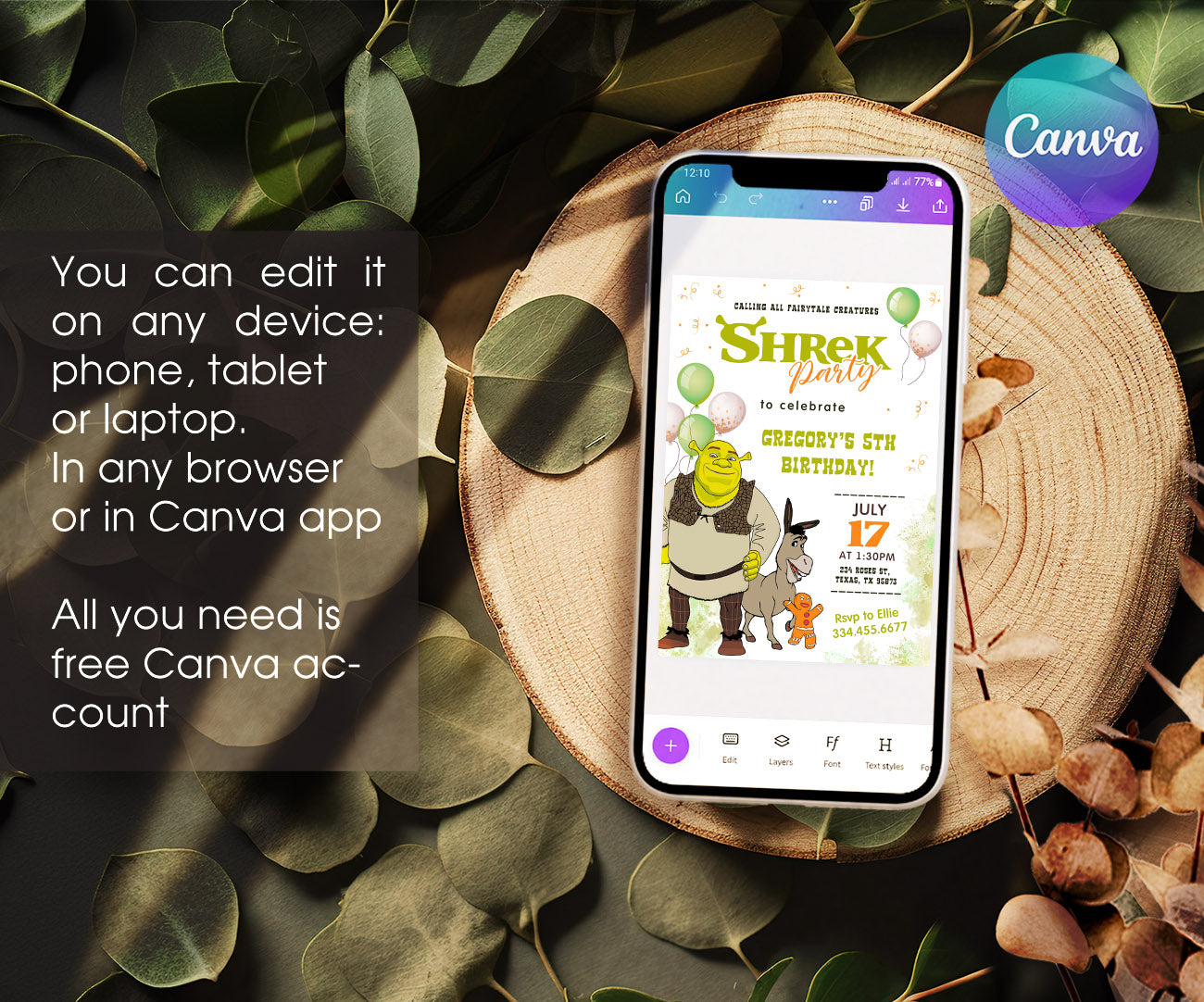 Shrek customizable invitation template | Share or Print | MK303