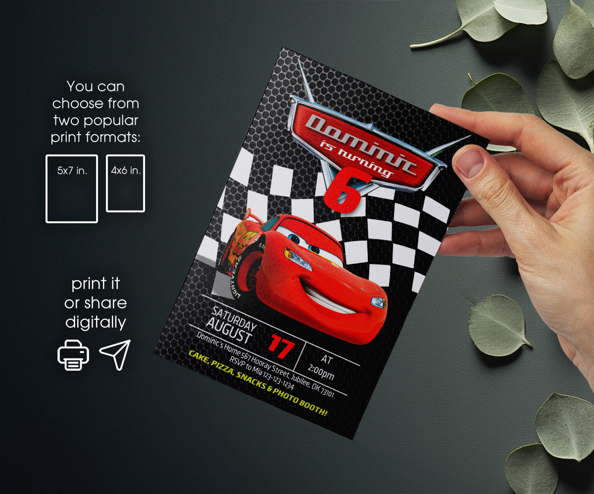Cars Lightning McQueen customizable invitation template | Share or Print | boy | BO191