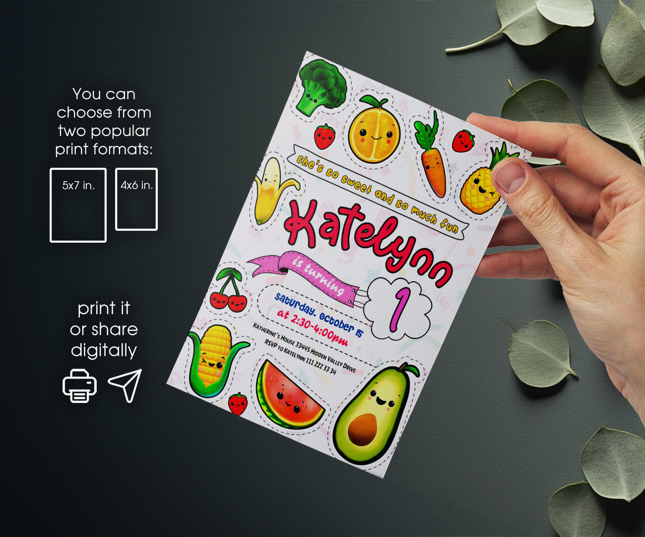 Hey Bear Sensory Dancing Fruits customizable invitation template | Share or Print | PW114