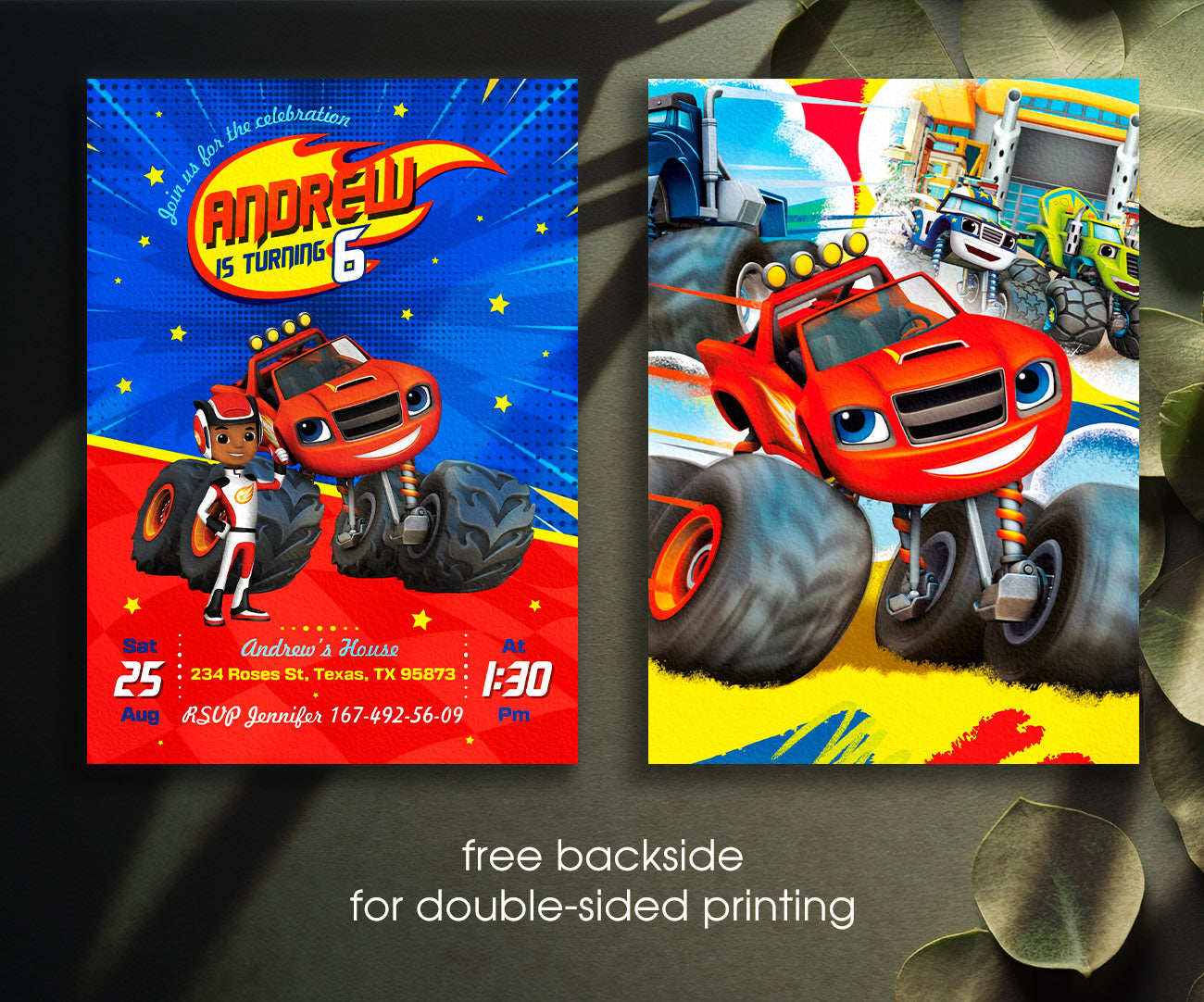 Blaze Monster Machines Trucks customizable invitation template | Share or Print | boy | QI333