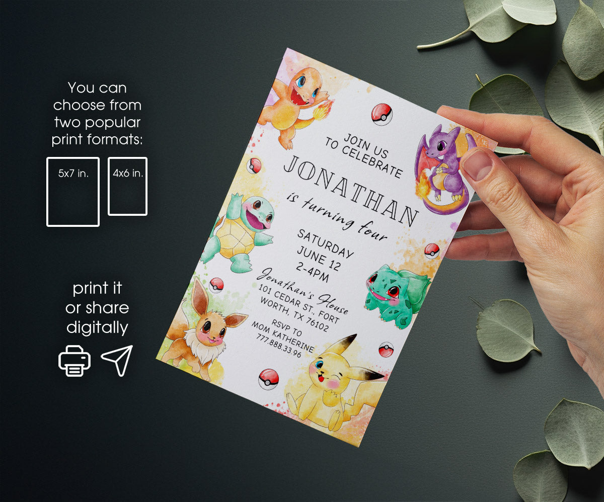 Pokemon Pikachu customizable invitation template | Share or Print | UP714