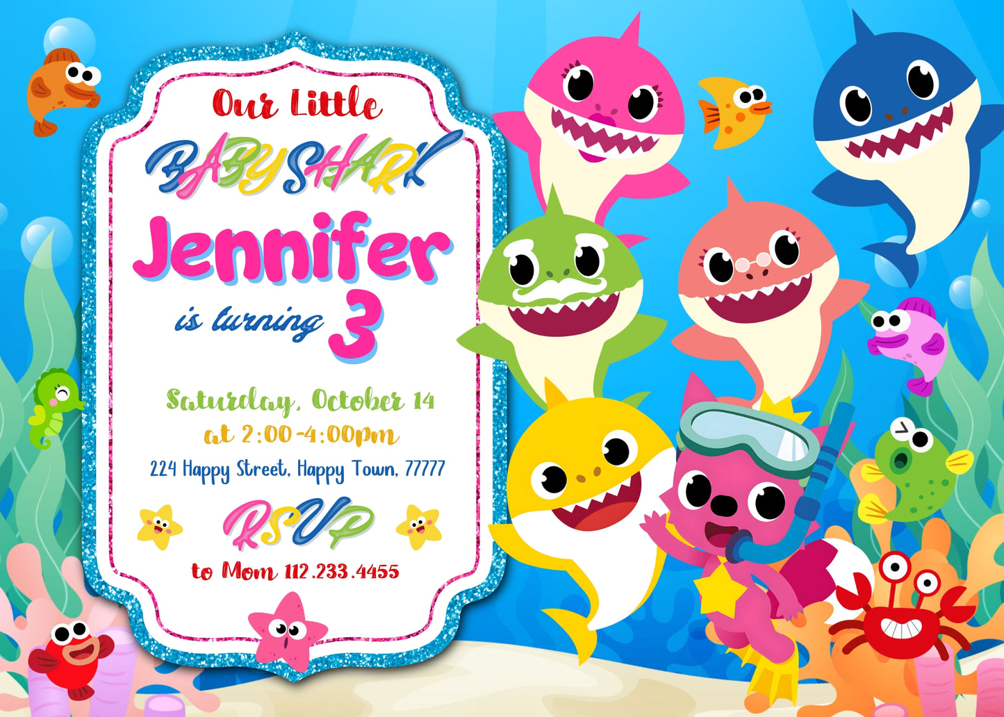 Baby Shark customizable invitation template | Share or Print | AY374