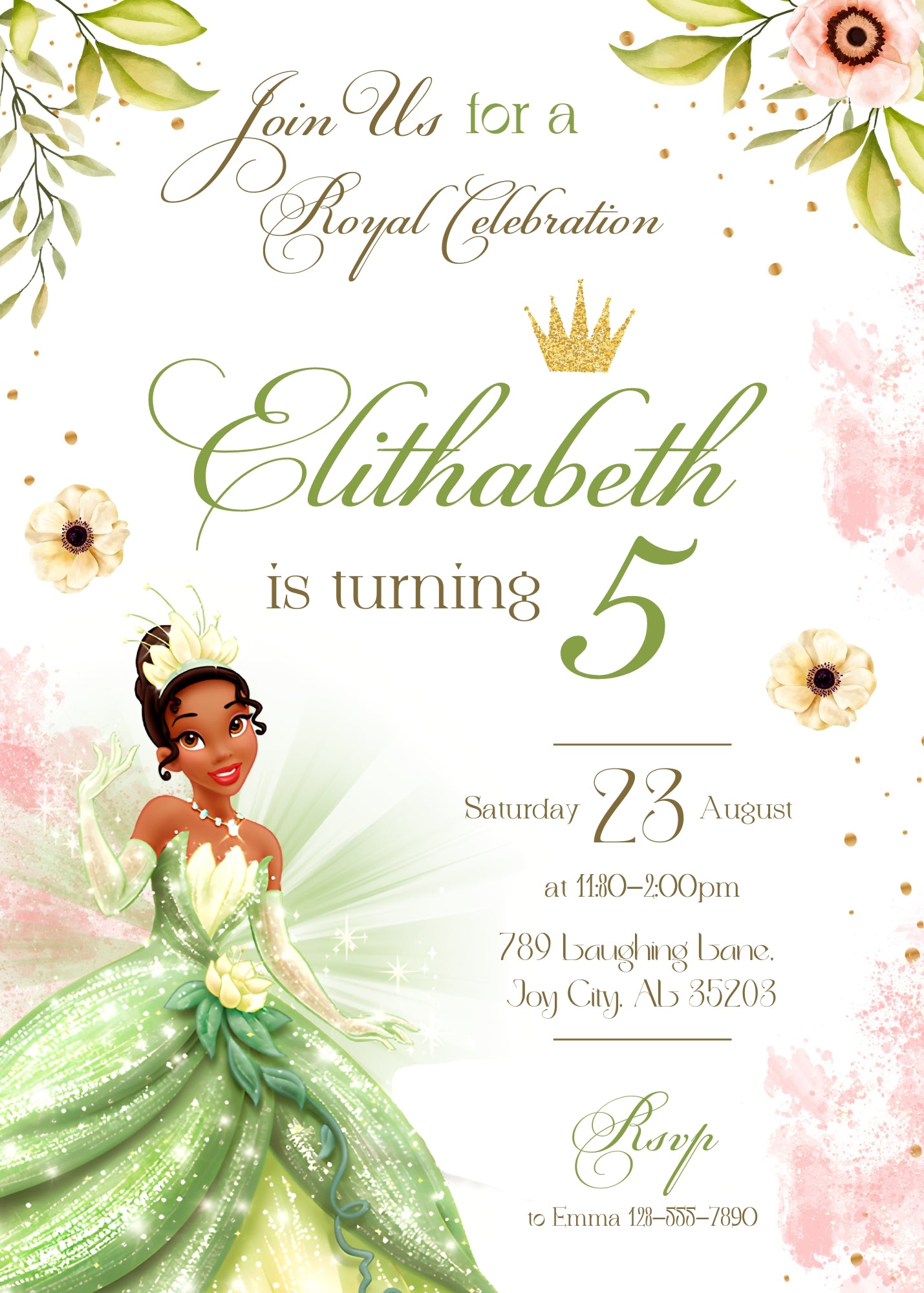 Tiana Frog Princess customizable invitation template | Share or Print | girl | XS438
