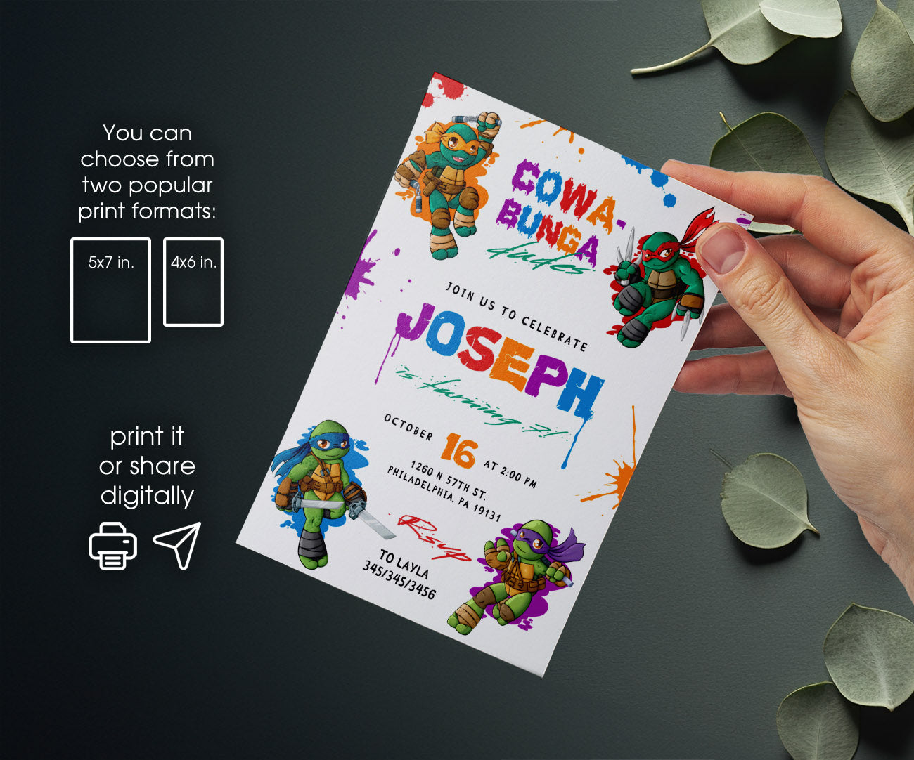 Teenage Mutant Ninja Turtles customizable invitation template | Share or Print | boy | CU055