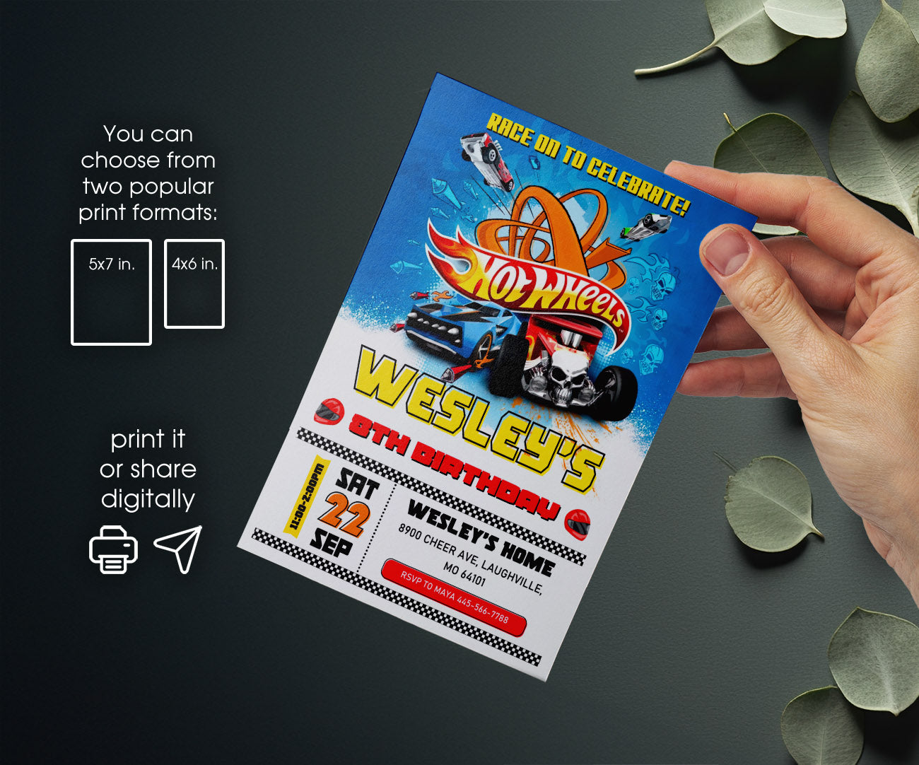 Hot Wheels Racing customizable invitation template | Share or Print | boy | DU255