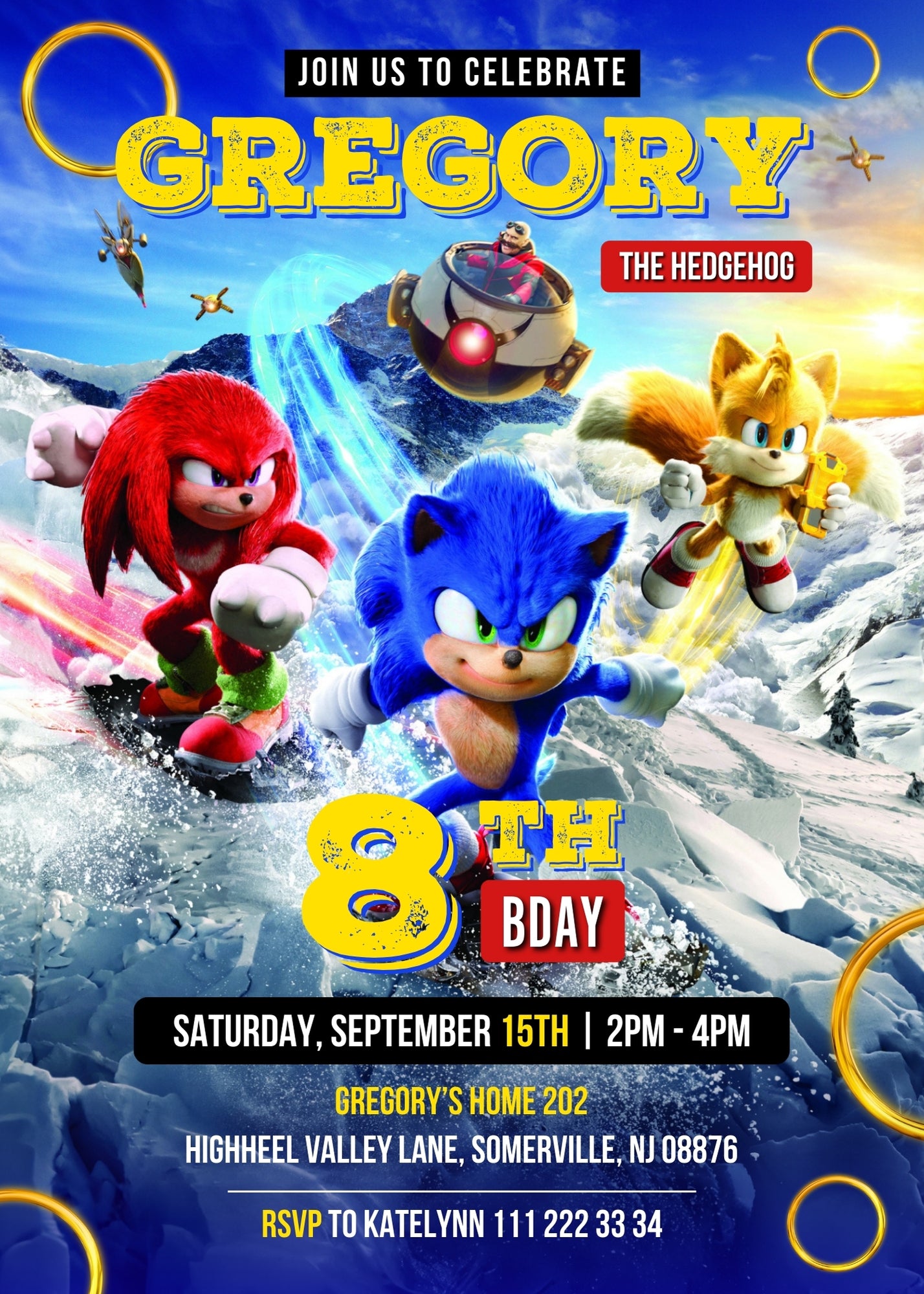 Sonic the Hedgehog customizable invitation template | Share or Print | VC159