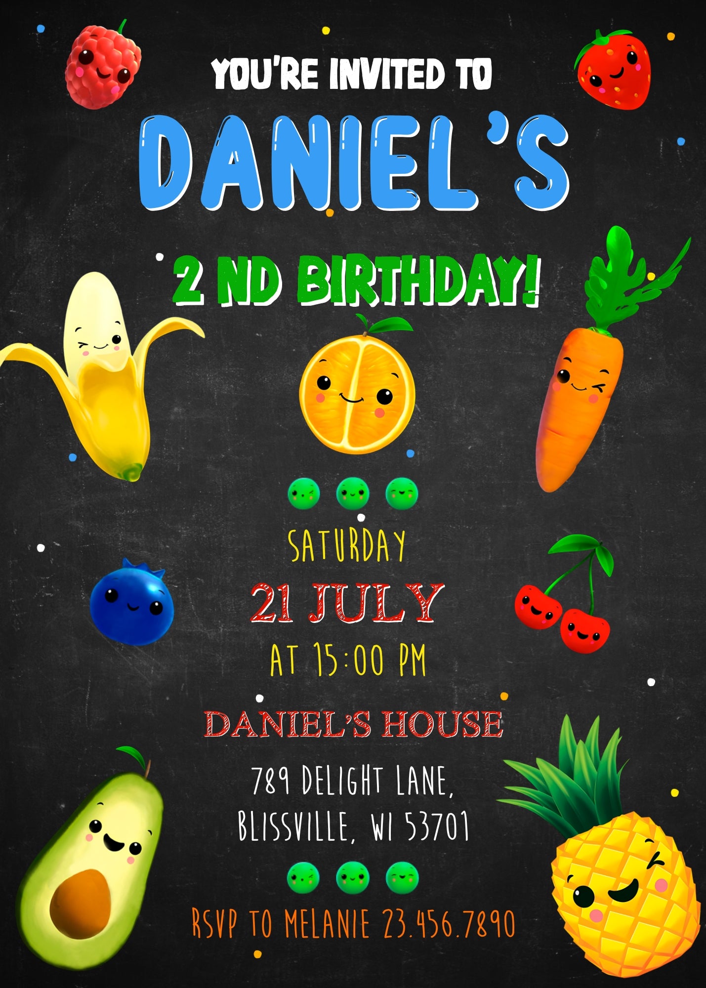Hey Bear Sensory Dancing Fruits customizable invitation template | Share or Print | TS960