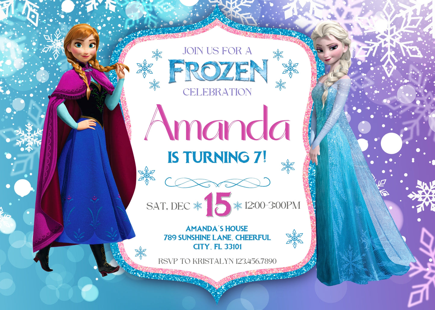 Frozen Elsa customizable invitation template | Share or Print | girl | HL773
