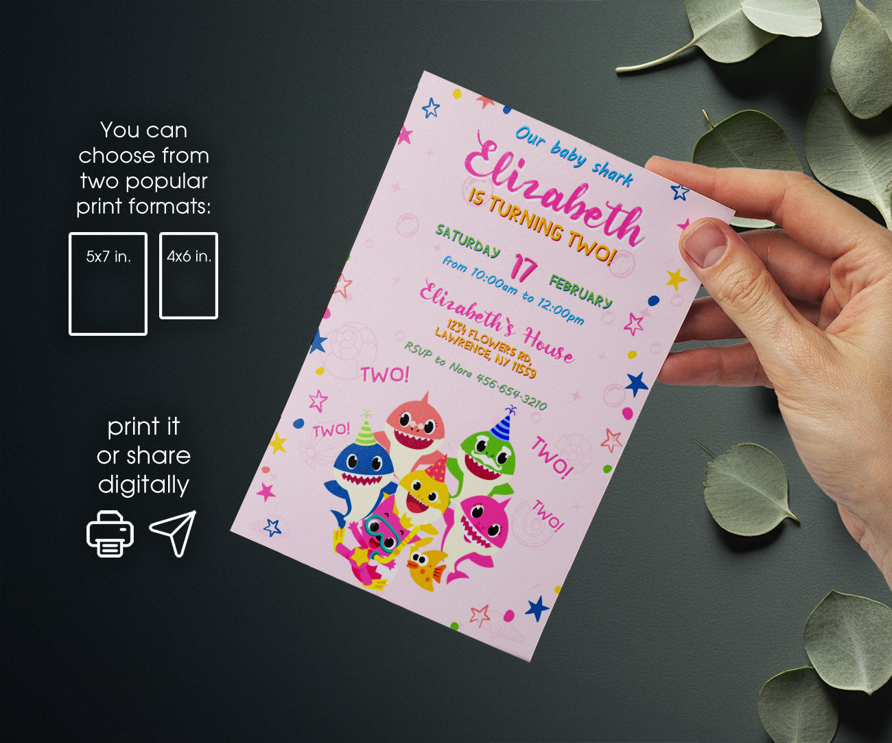 Baby Shark customizable invitation template | Share or Print | ZB996