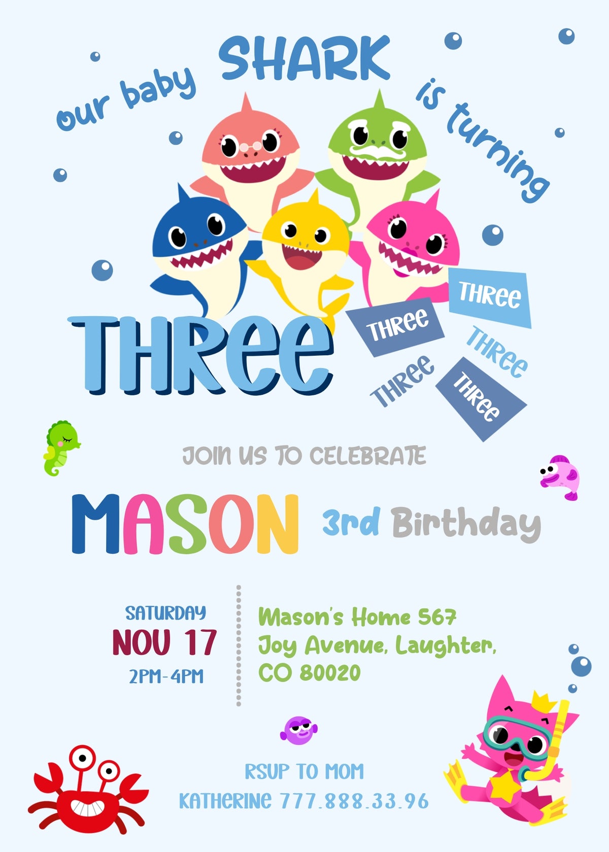 Baby Shark customizable invitation template | Share or Print | SE439