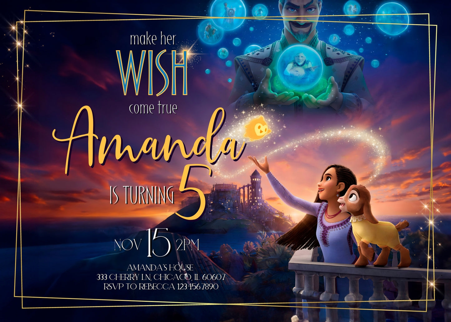Wish Magic Asha customizable invitation template | Share or Print | girl | QY059