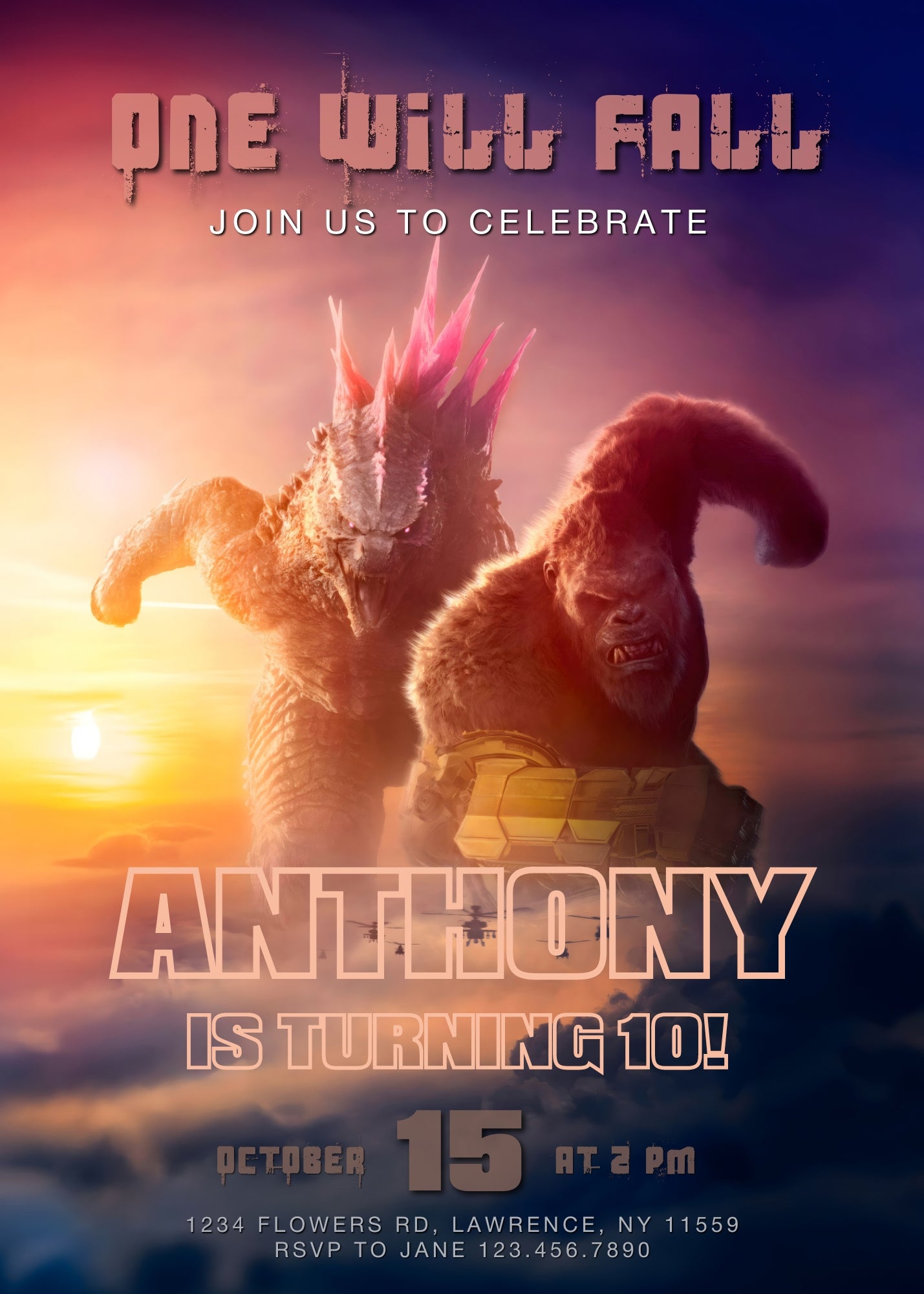 Godzilla X King Kong customizable invitation template | Share or Print | AK828