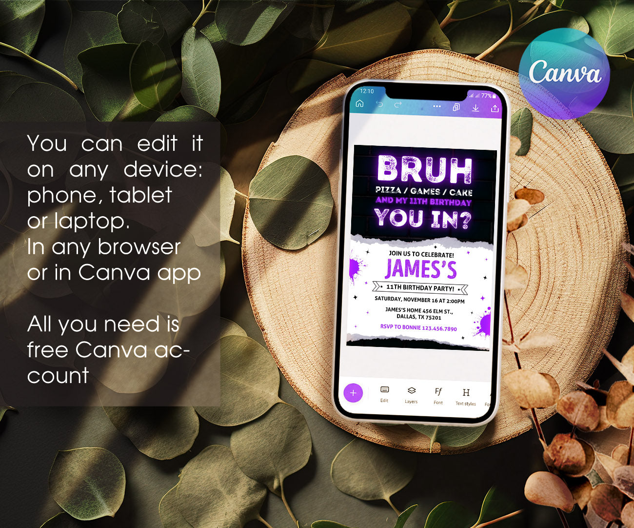 Bruh Gamer customizable invitation template | Share or Print | boy | SN797