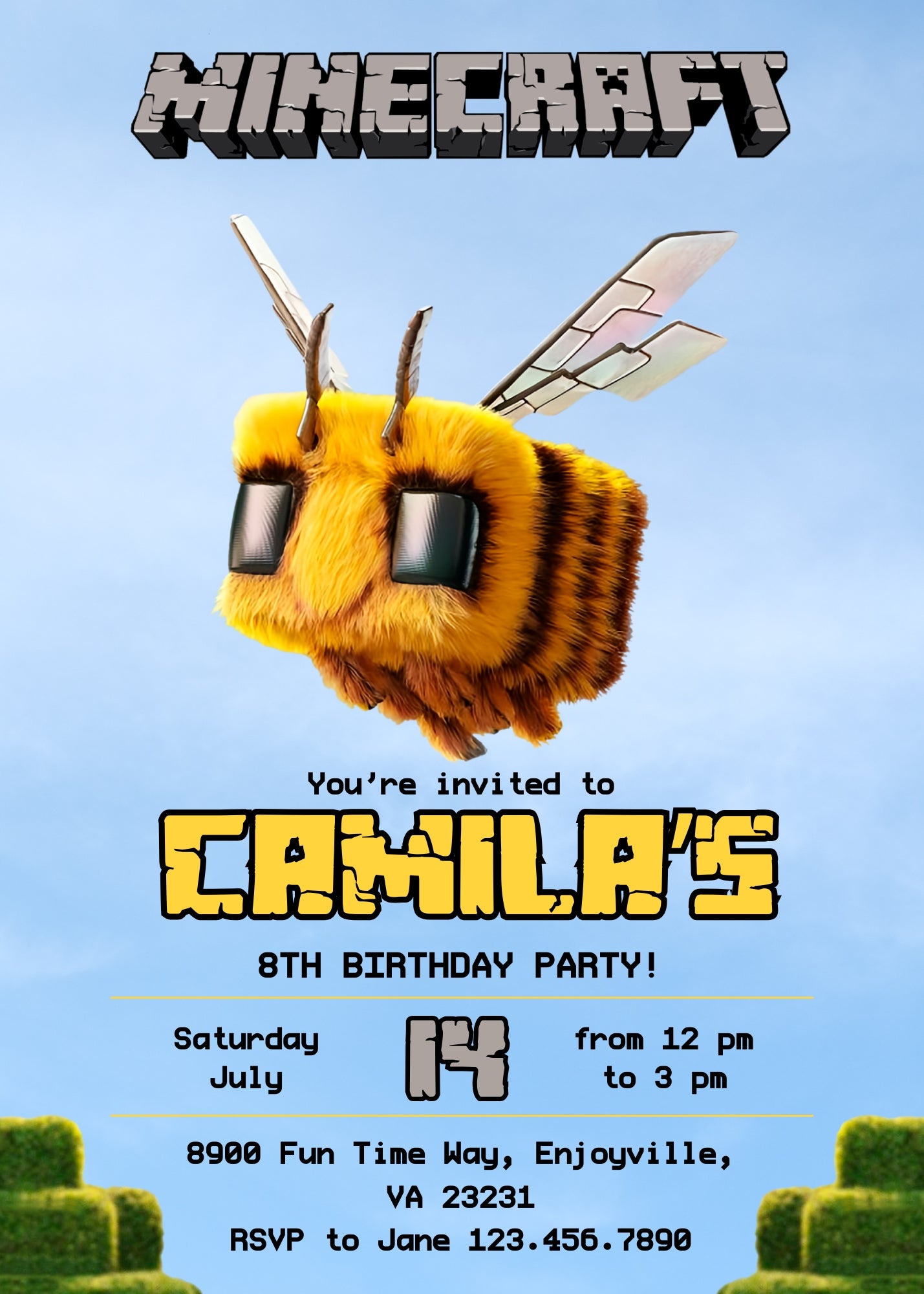 Minecraft Movie Gamer customizable invitation template | Share or Print | AV461