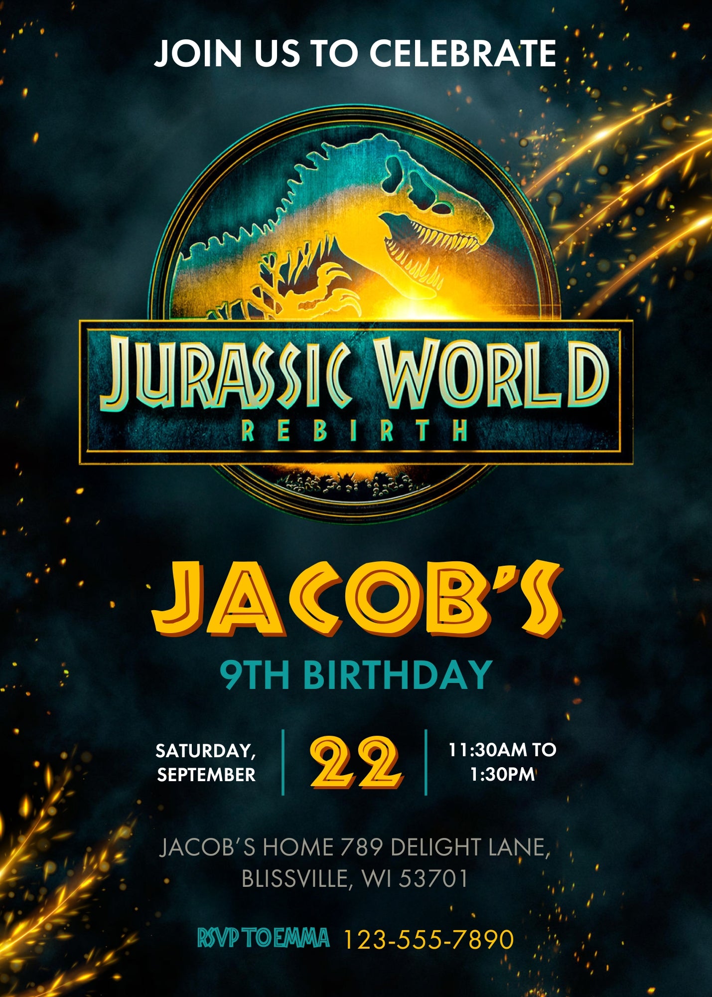 Jurassic World Rebirth Dinosaur customizable invitation template | Share or Print | NK231