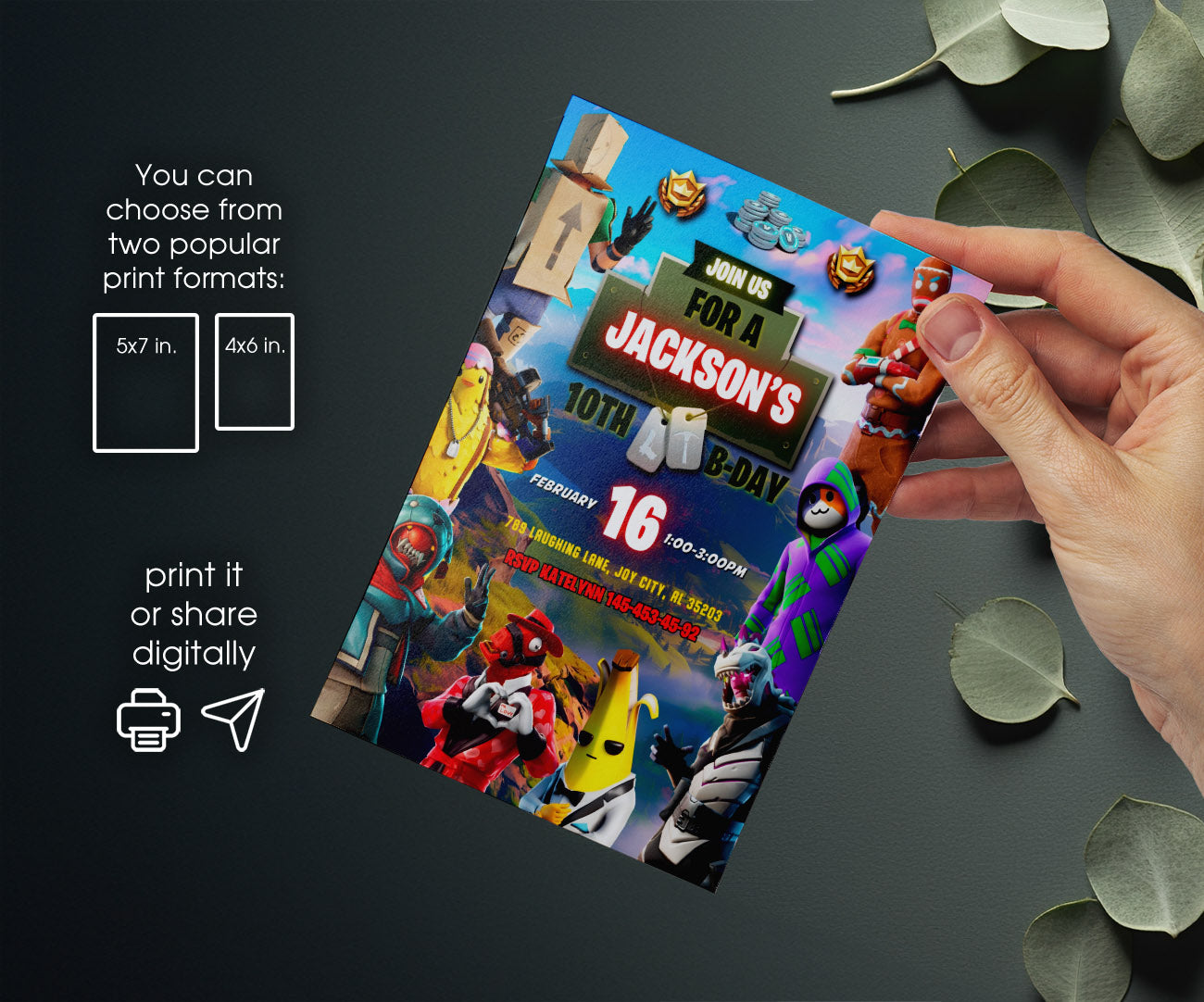 Fortnite Gamer customizable invitation template | Share or Print | boy | FE092