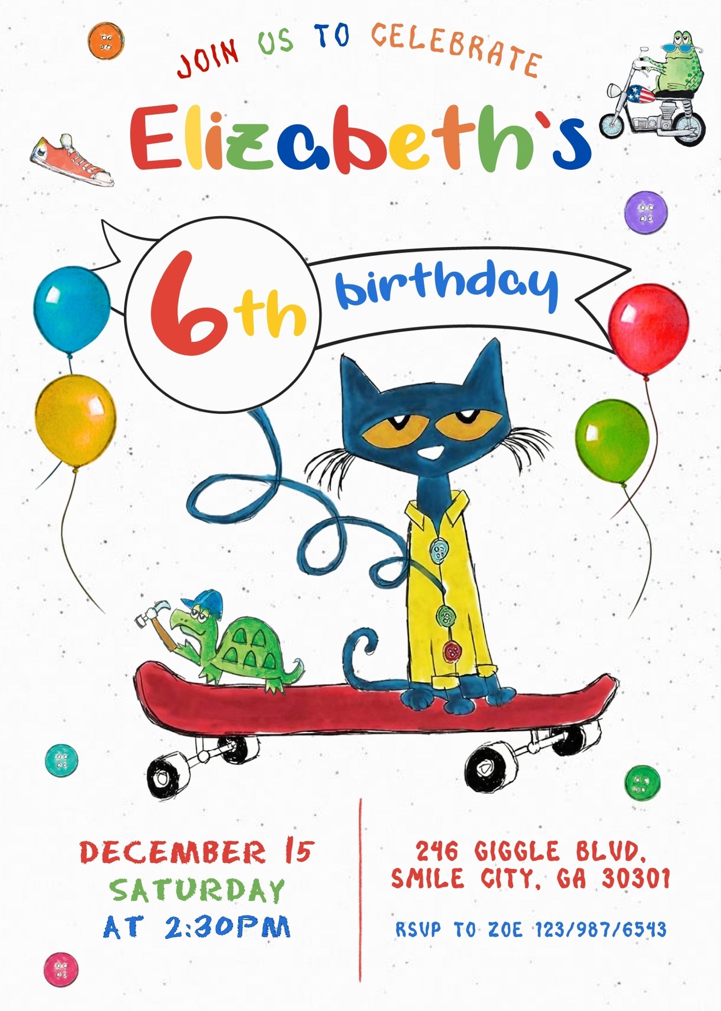 Pete the Cat customizable invitation template | Share or Print | AN841