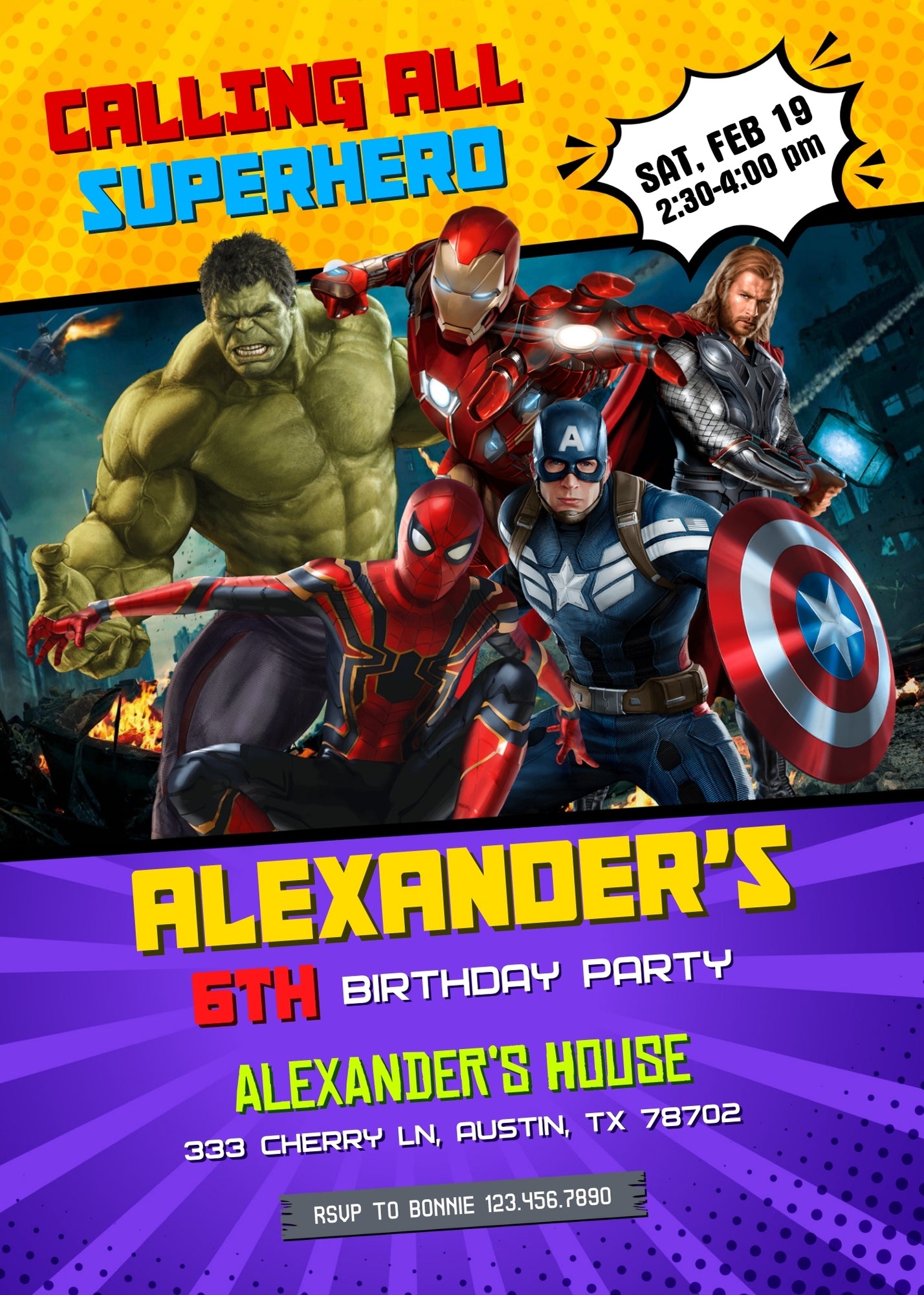Avengers Marvel Superhero customizable invitation template | Share or Print | boy | BC394