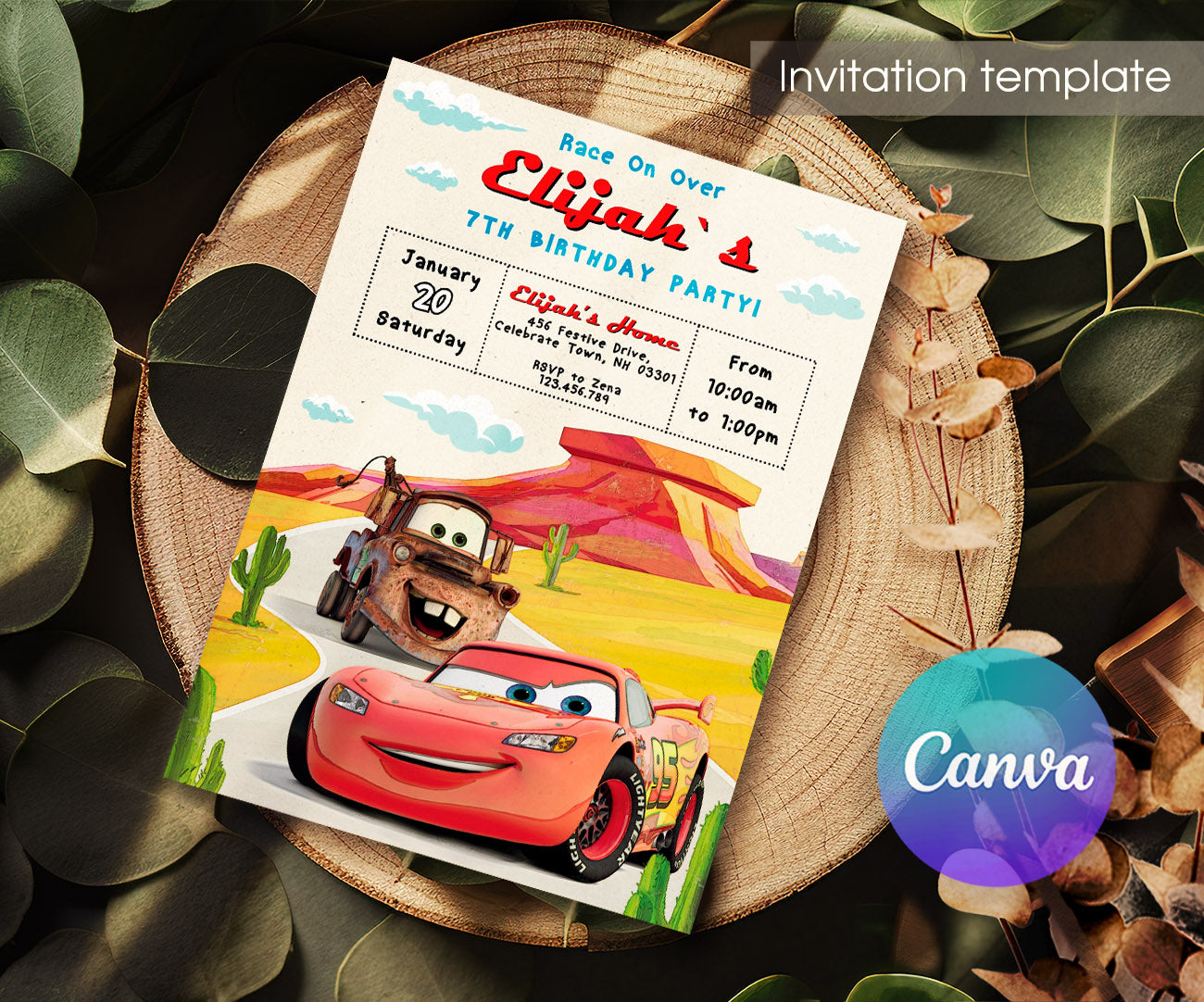 Cars Lightning McQueen customizable invitation template | Share or Print | boy | TN867