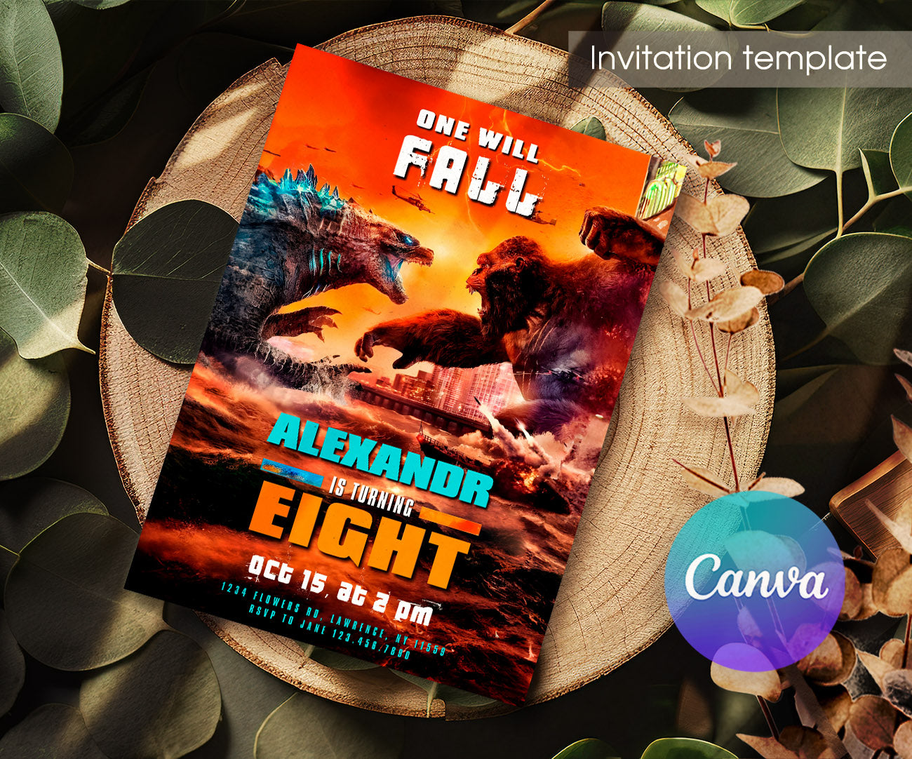 Godzilla X King Kong customizable invitation template | Share or Print | SW675