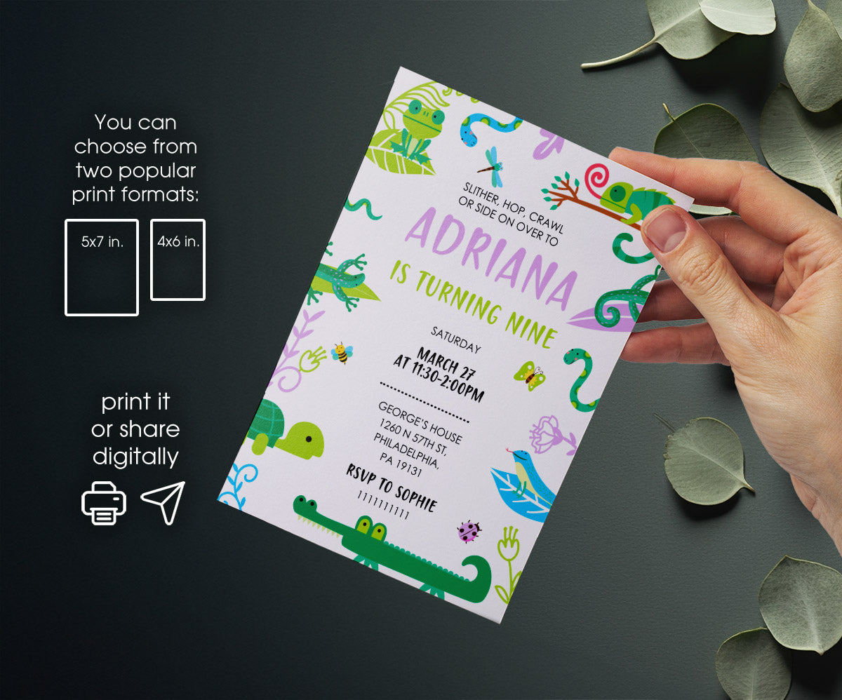 Reptile Lizard Snake customizable invitation template | Share or Print | TP035