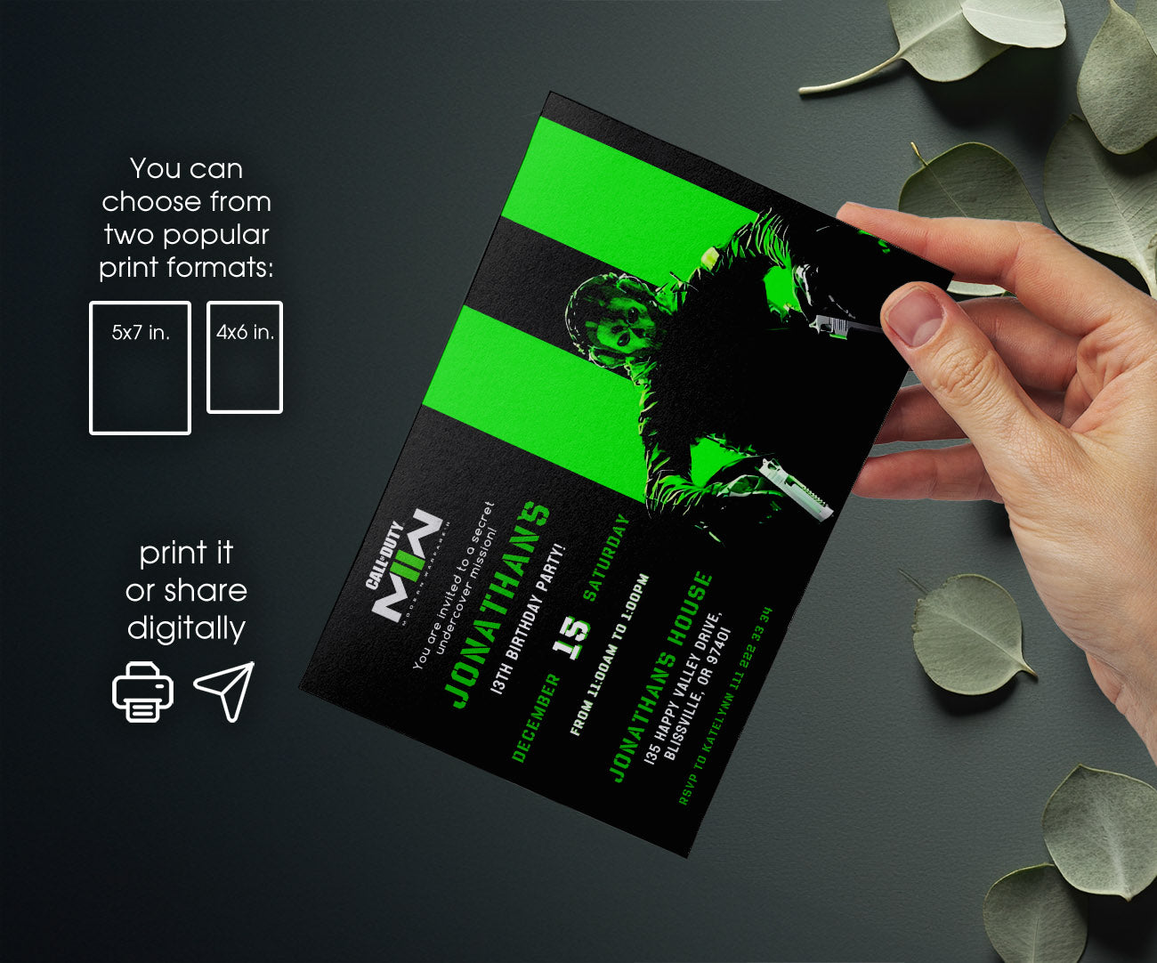 Call of Duty Gamer customizable invitation template | Share or Print | boy | ND609