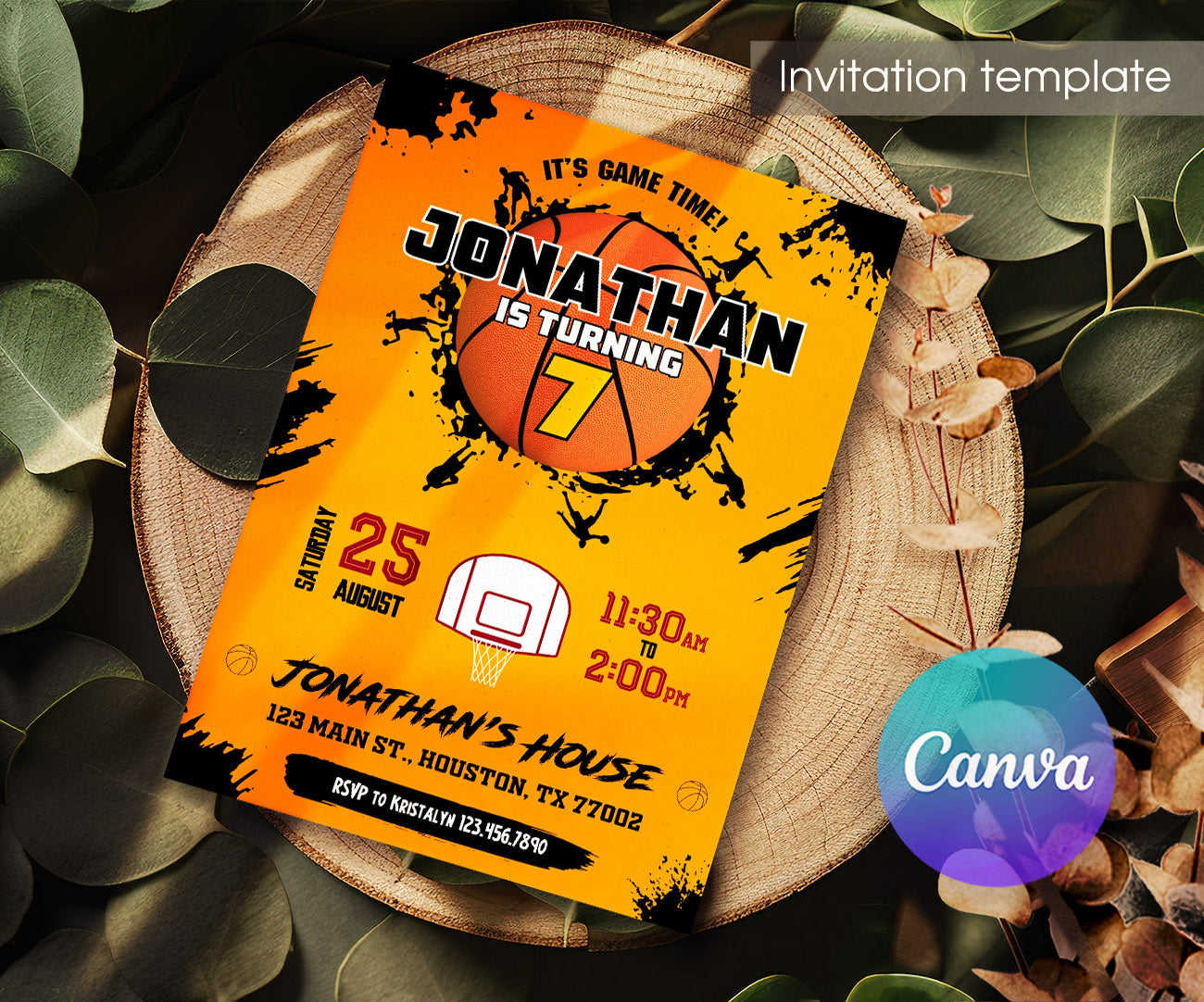 Basketball NBA Slam Dunk customizable invitation template | Share or Print | boy | XO625
