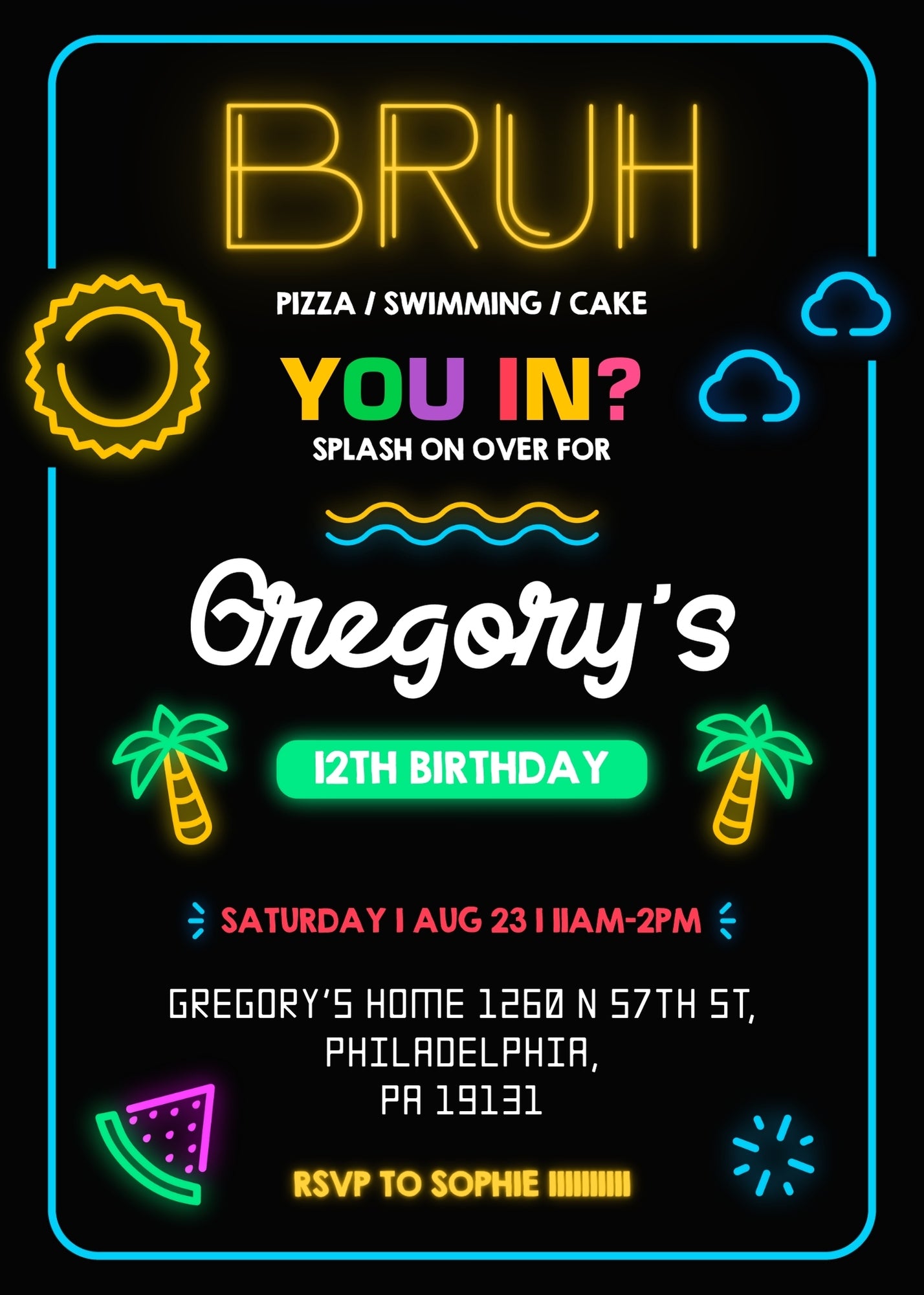 Bruh Pool customizable invitation template | Share or Print | boy | HE602