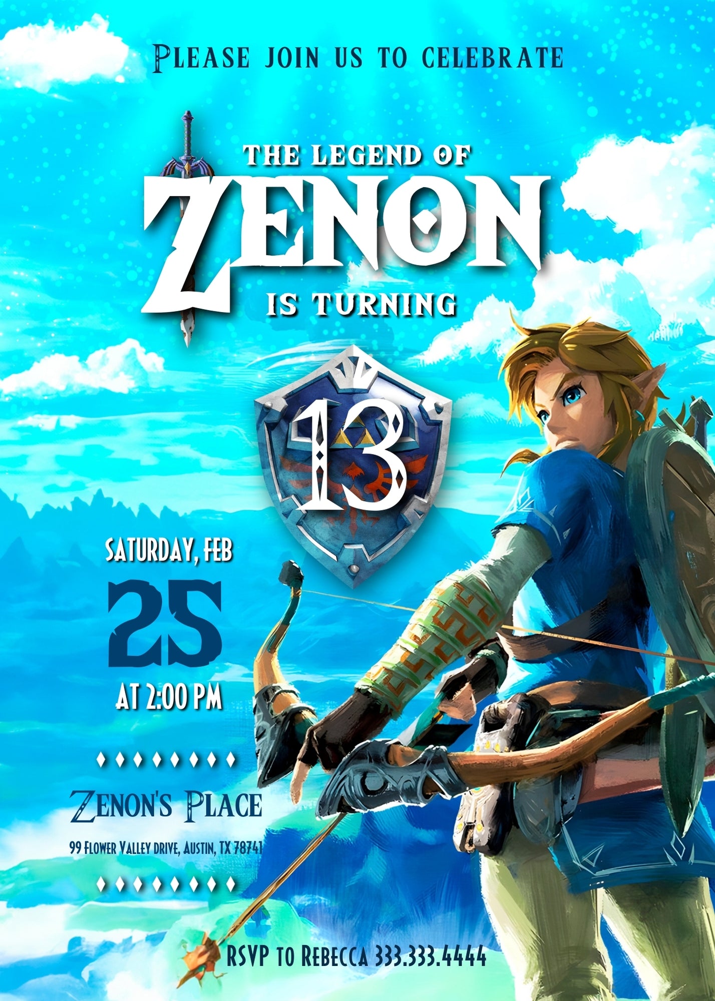 Legend of Zelda Gamer customizable invitation template | Share or Print | YI247