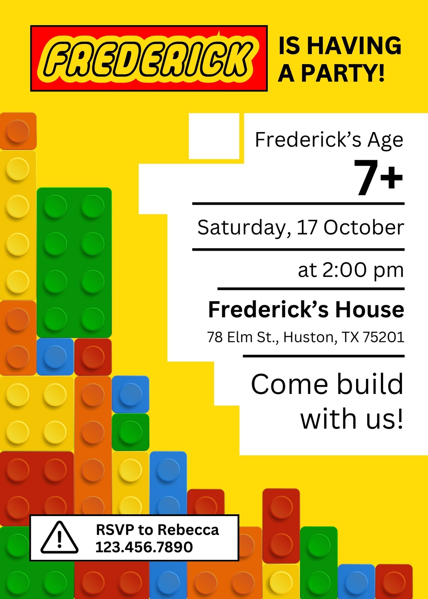 Lego customizable invitation template | Share or Print | AZ879