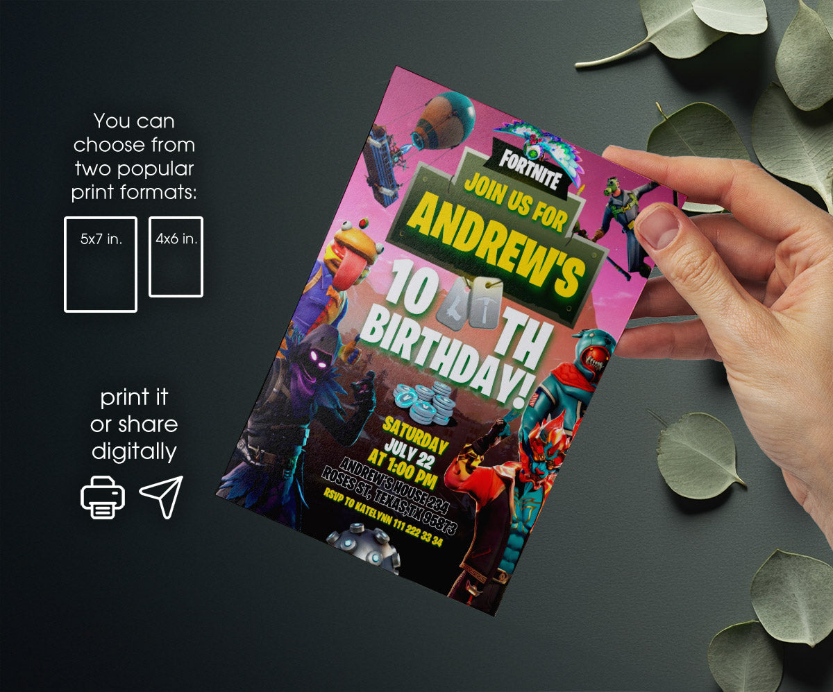 Fortnite Gamer customizable invitation template | Share or Print | boy | FL060