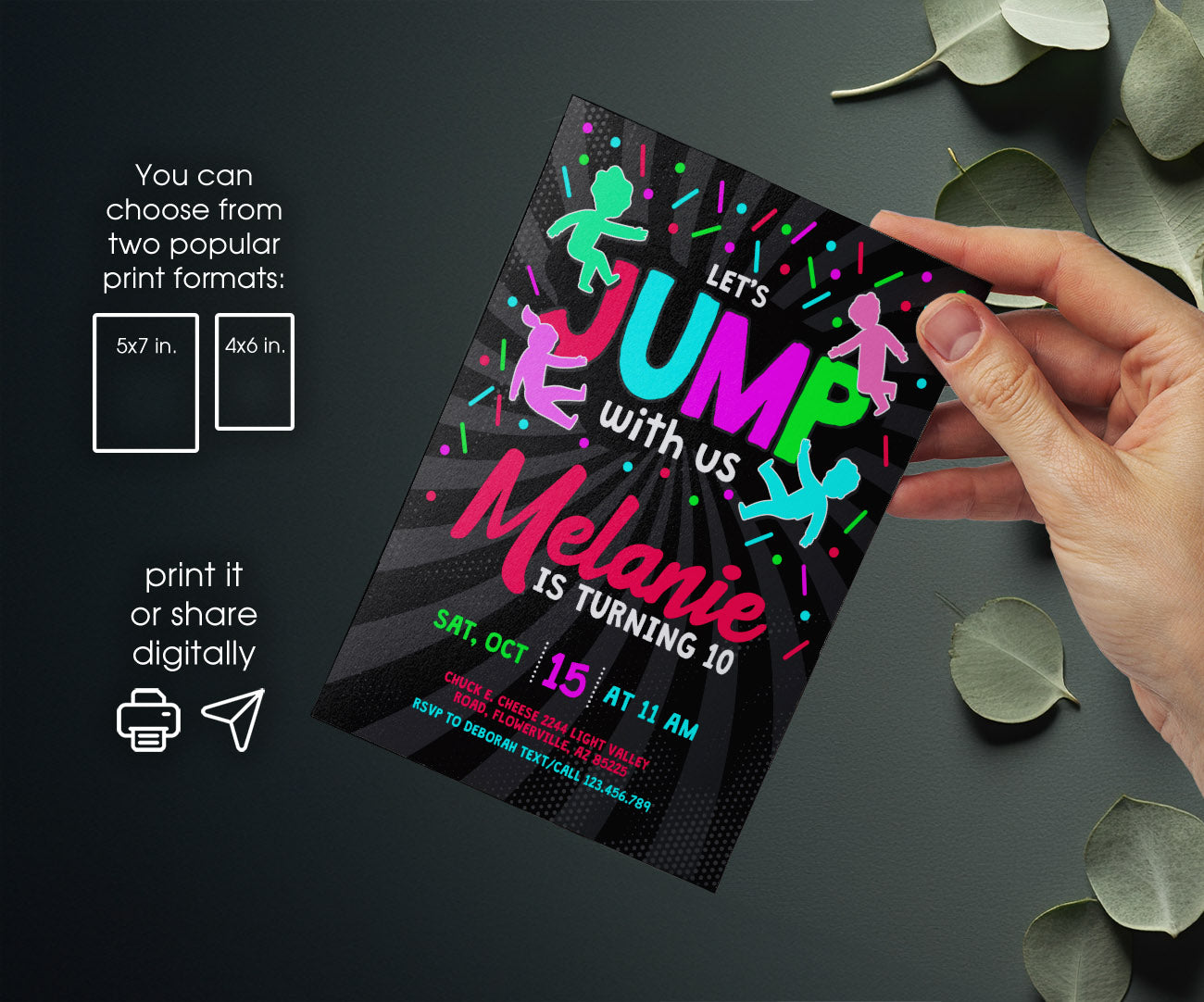 Trampoline Jump Party customizable invitation template | Share or Print | ZC210