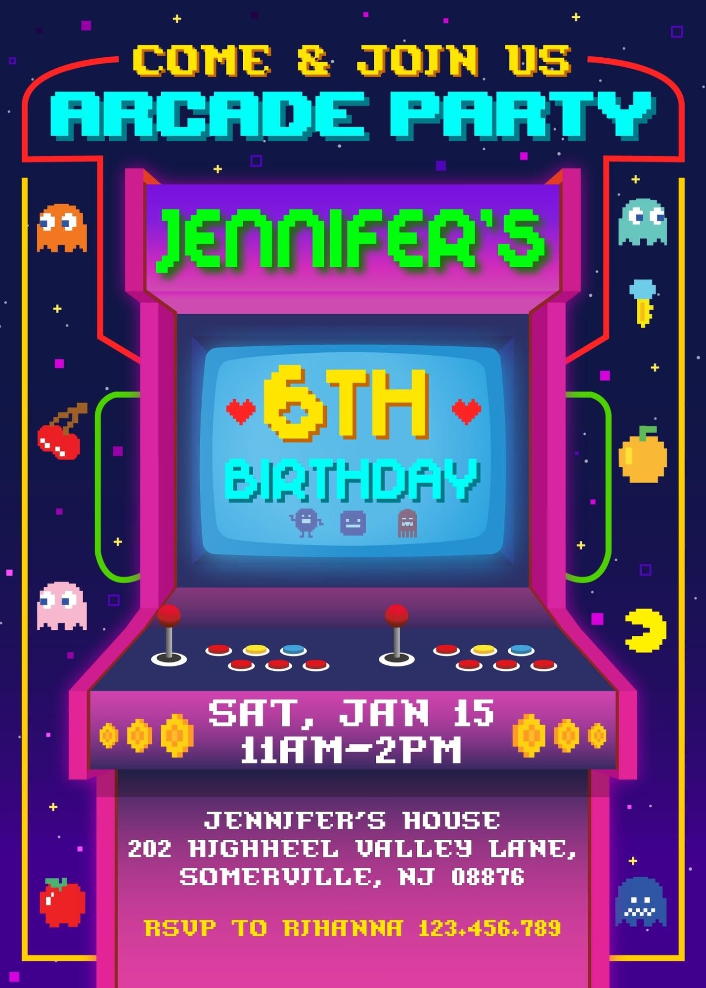 Arcade Gamer customizable invitation template | Share or Print | DW203