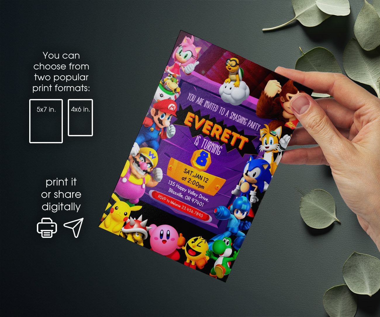 Super Smash Mario Bros customizable invitation template | Share or Print | SD802