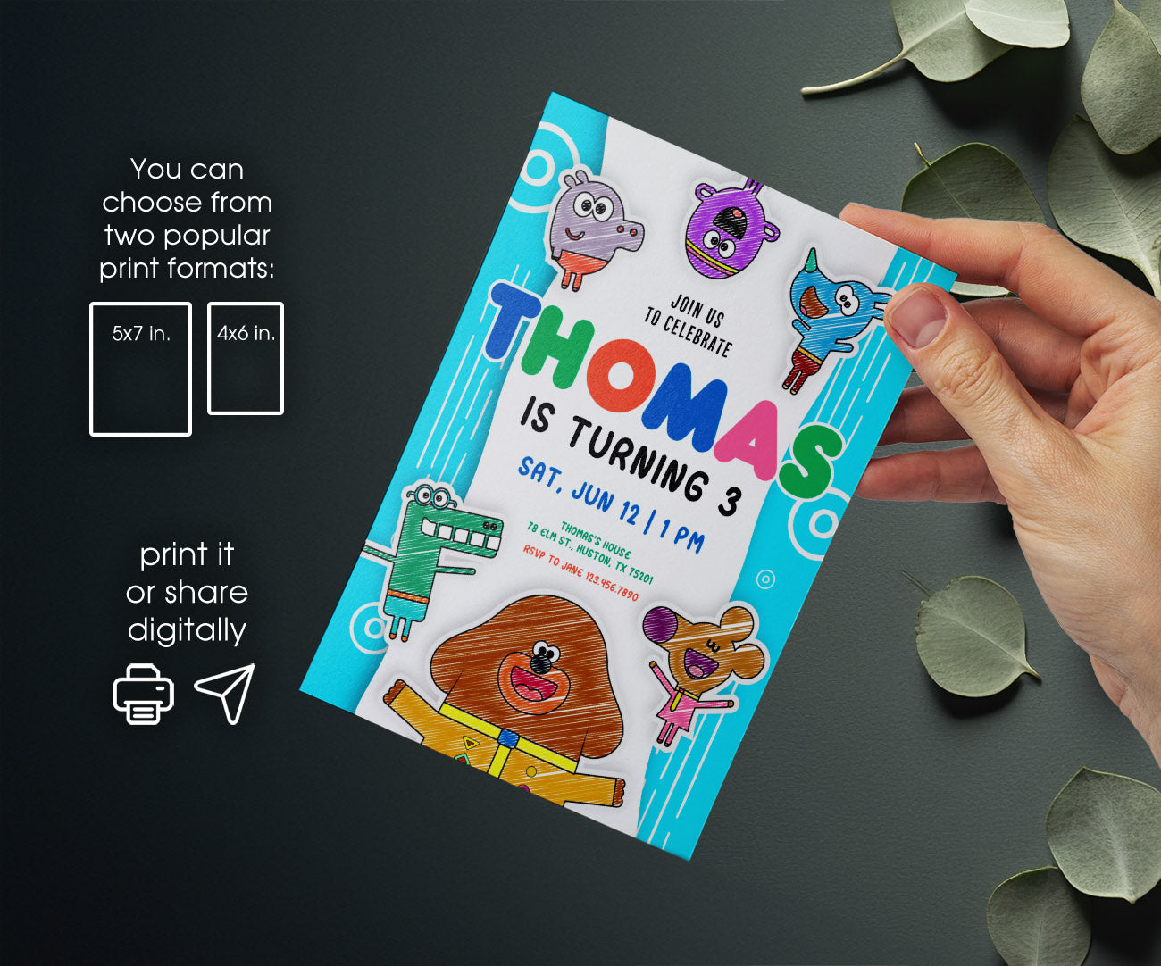 Hey Duggee customizable invitation template | Share or Print | QE719