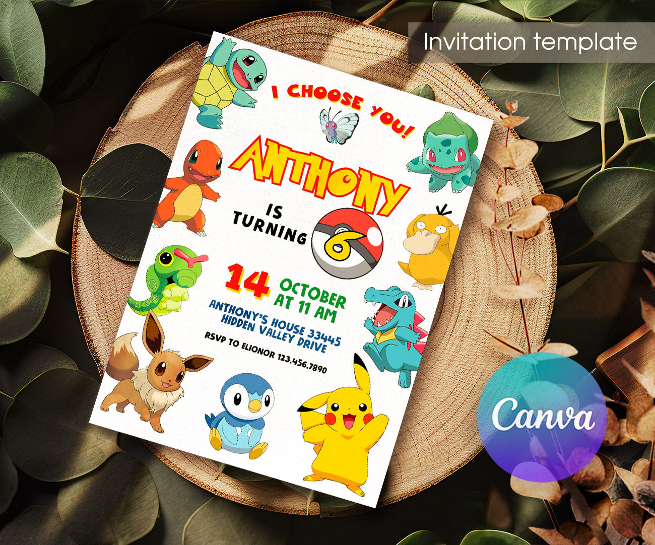 Pokemon Pikachu customizable invitation template | Share or Print | VH065